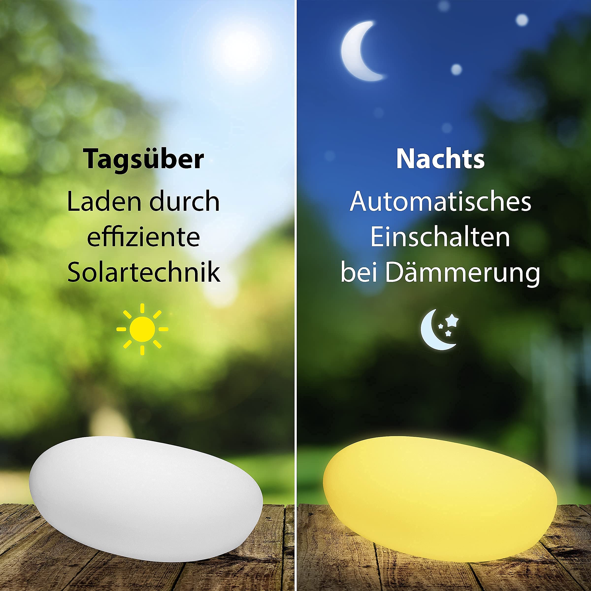 Lampes solaires d'extérieur étanches en forme de pierre et aspect verre dépoli, 8 + 1 couleurs, allumage automatique, lampe d'extérieur sans fil avec fonction RVB, IP67 (50 cm)