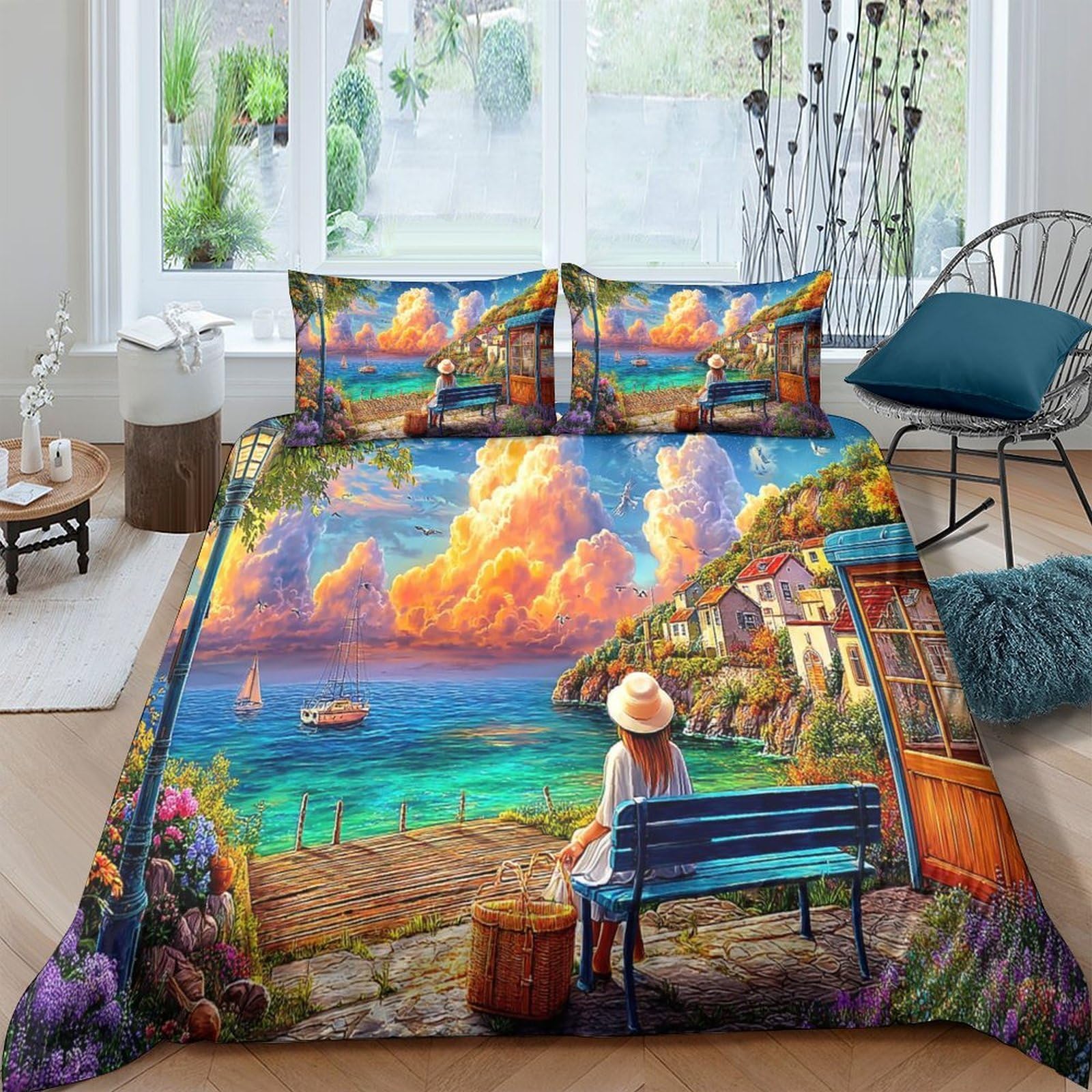Housse de couette Okinawa Super King 260x220 parure de lit 3 pièces microfibre