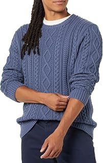 Mens Long-Sleeve 100% Cotton Fisherman Cable Crewneck Sweater