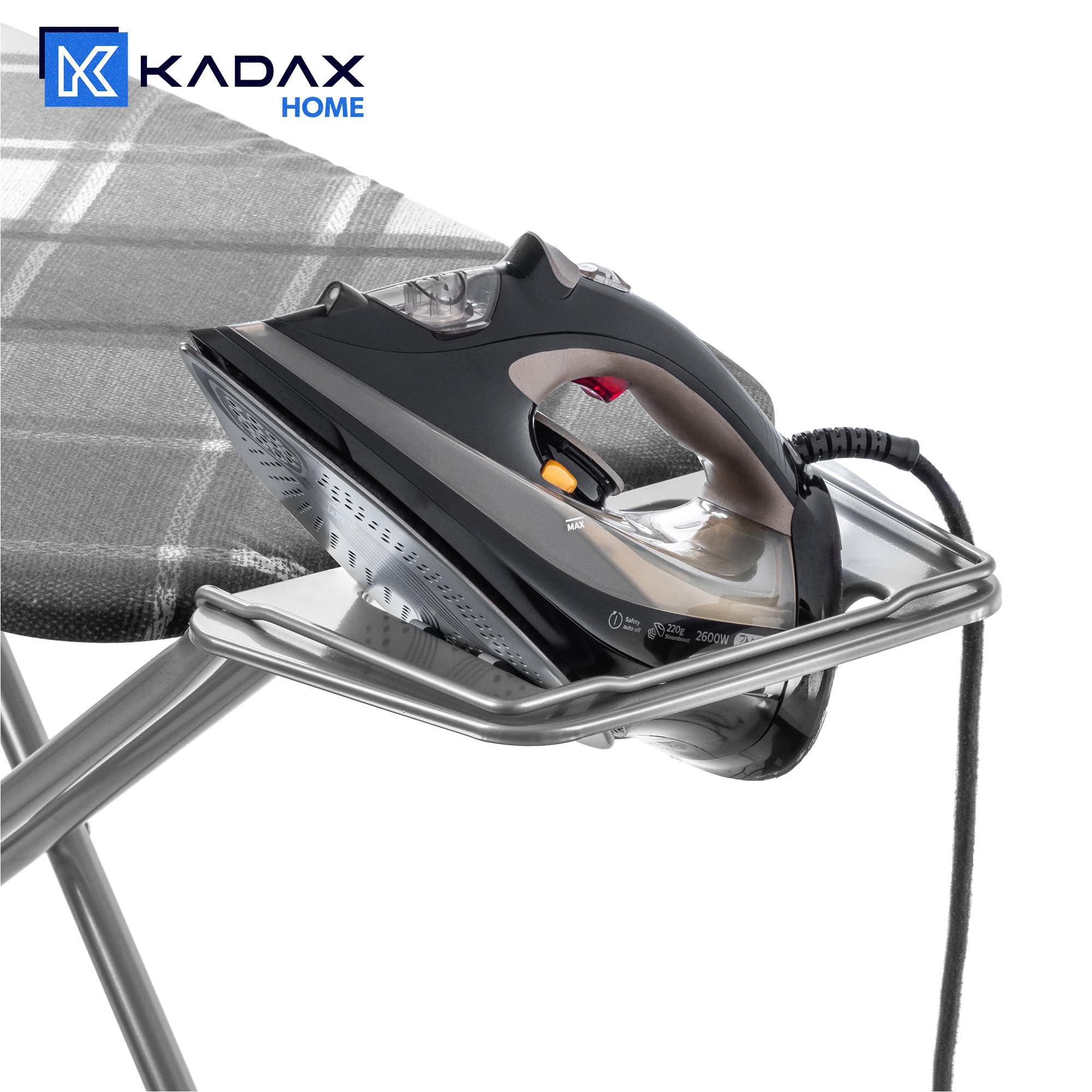 KADAX großes Bügelbrett 120x38cm - Stabiler Bügeltisch für Dampfbügelstation, klappbar, höhenverstellbar, mit Metallgitter, mit hitzebeständiger Bügeleisenablage