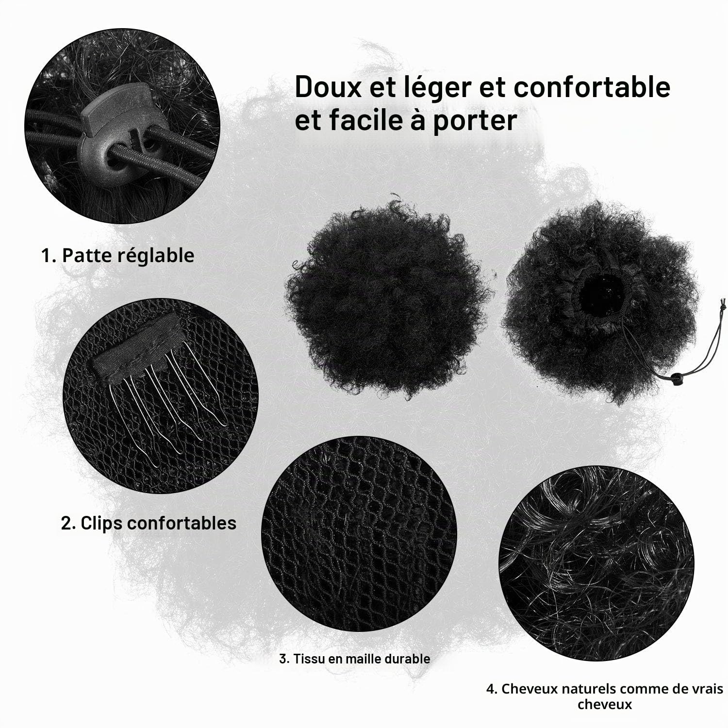 2 Pièces Afro Puff Queue de Cheval à Cordon Courts Bouclés Synthétiques Extension Postiches Extensions de Cheveux Chignon Perruque