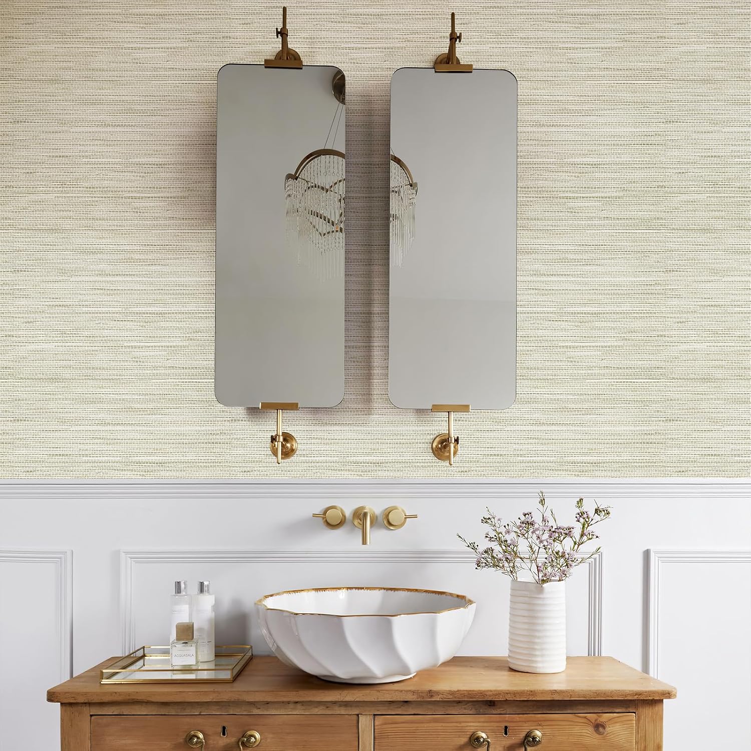 Grasscloth Wallpaper Peel and Stick,17.3"x472" Cream Grassweave Stick on Wallpaper Textured Self Adhesive Wallpaper Contact Paper