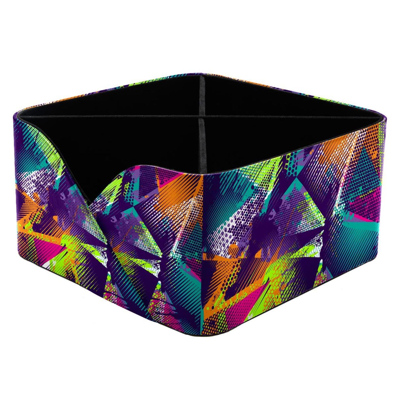 KengjuTesu Abstract Geometric Triangles Spray Neon Pattern Desktop Organizer Pen Holder, Rectangular Pencil Cup for Office, Study and Makeup Stations