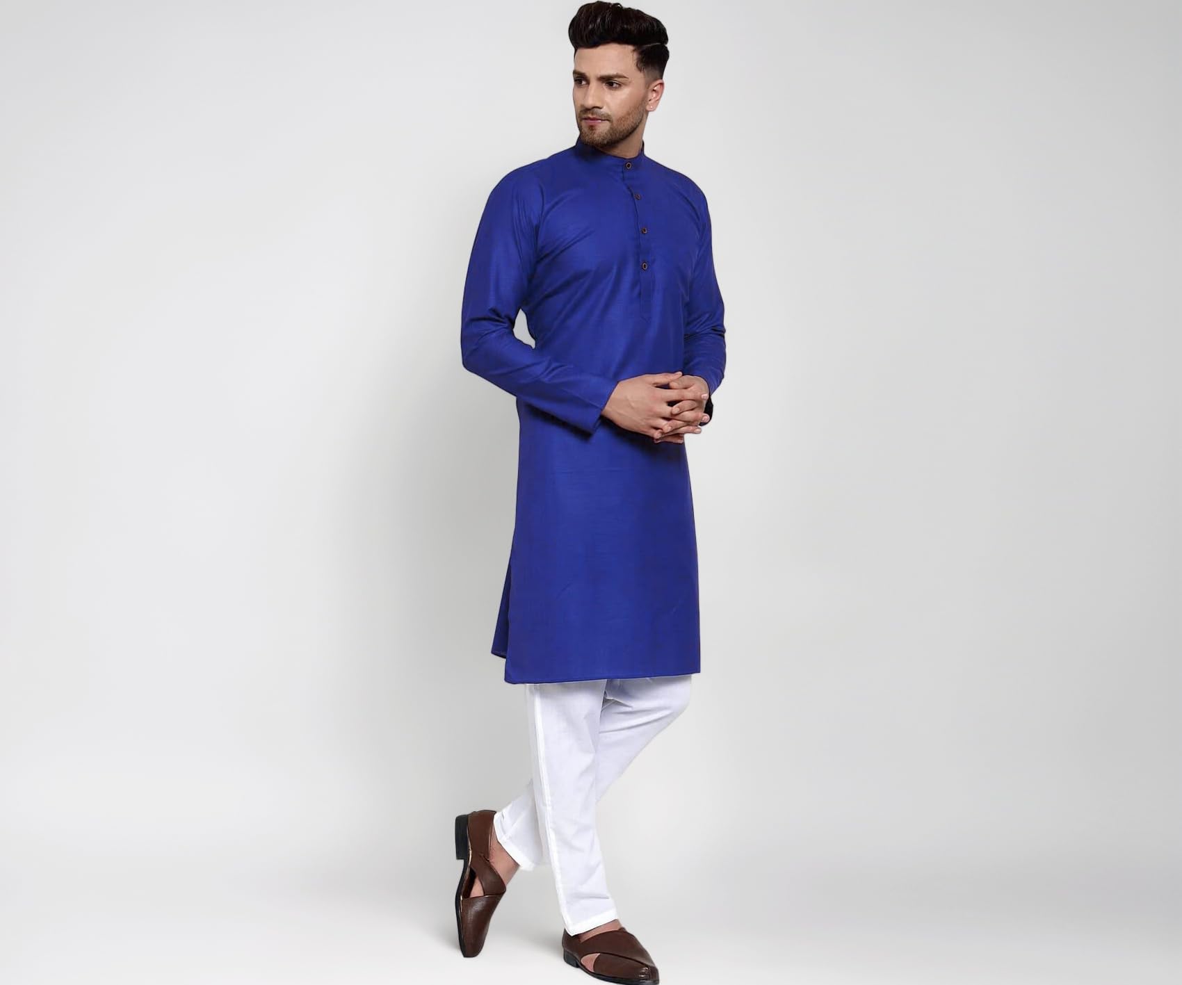 Multi Colored Cotton Plain Men's Ethnic Kurta Only