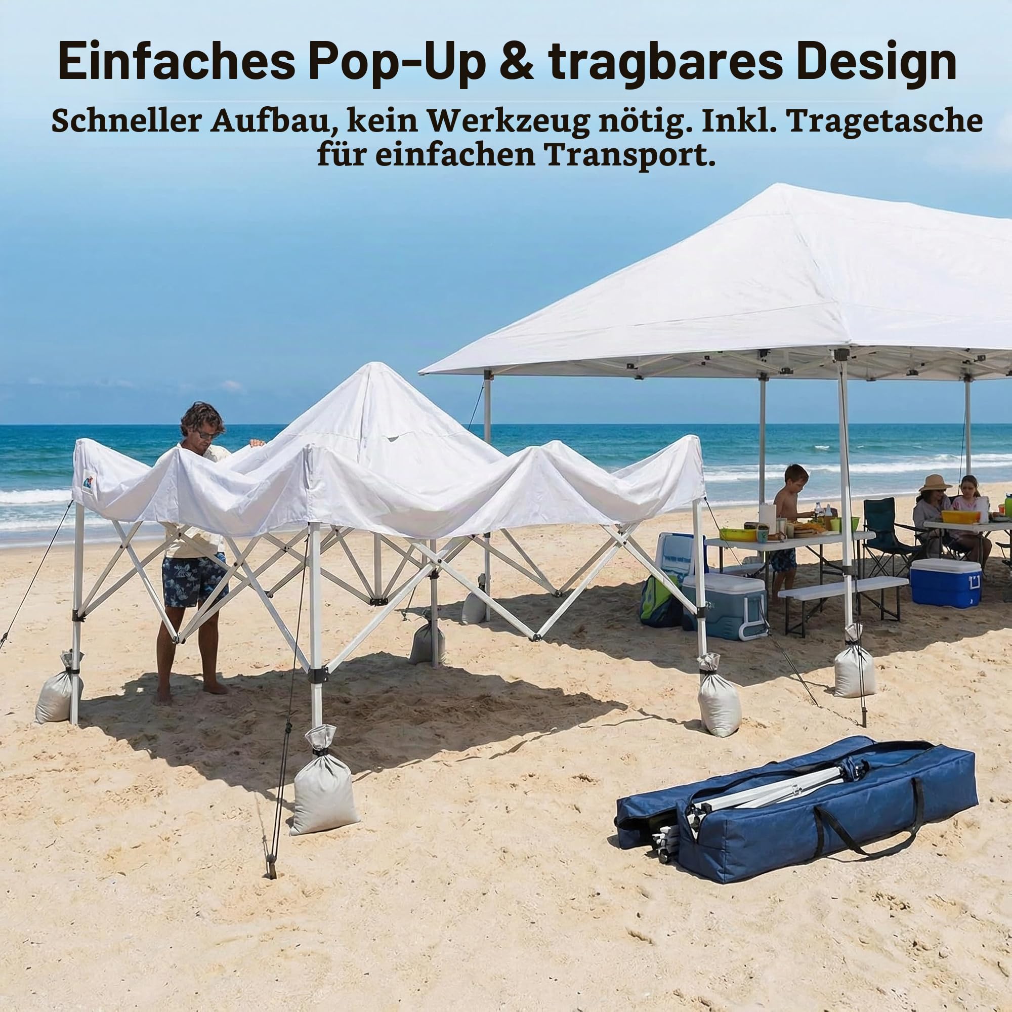 Pavillon 3x6m Wasserdicht, Pop-Up Faltpavillon Schnellaufbau & Stabiler Stahlrahmen & Höhenverstellbar, Gartenzelt UV Schutz 50+, Oxford-Gewebe, Partyzelt mit Tasche für Garten, Weiß