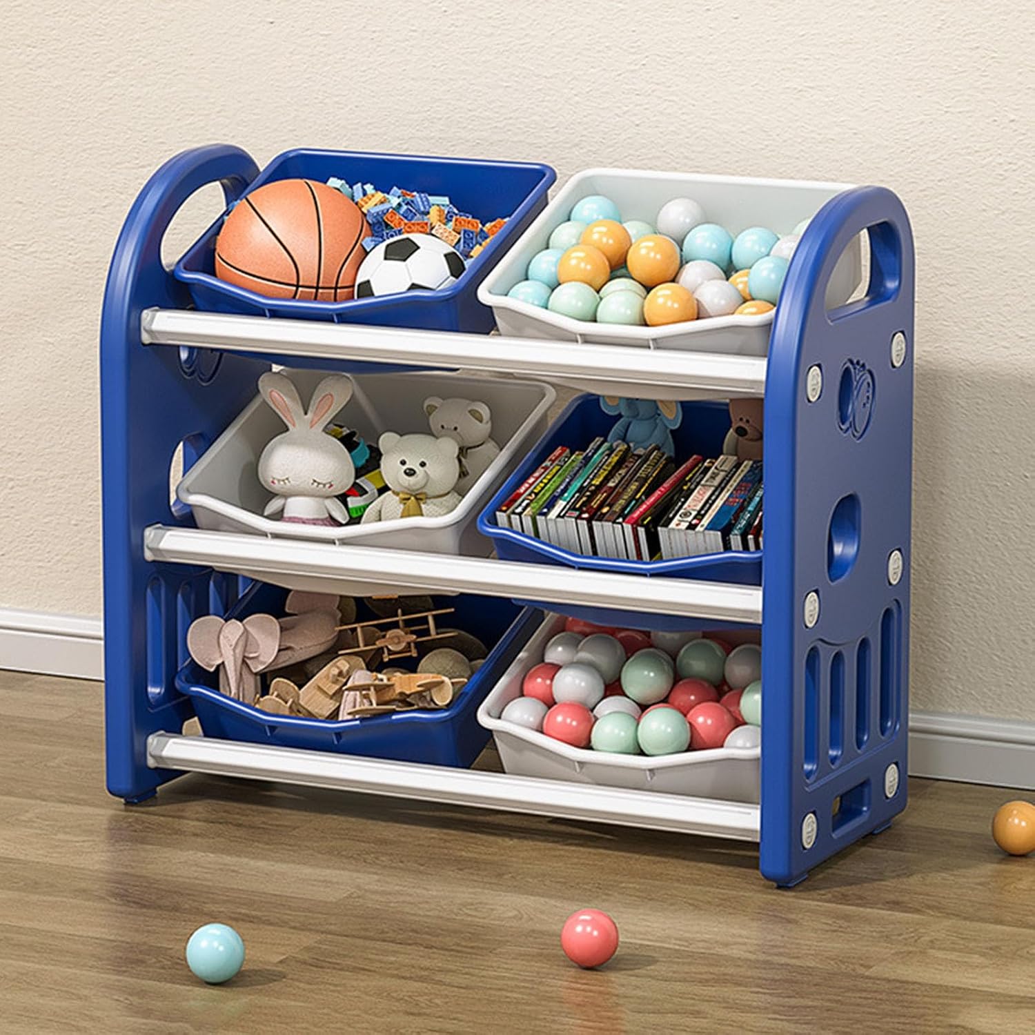 Toy Storage Organizer with 6 Storage Bins Kids Toy Shelf for Playroom 3-Tier Toddler Toy Bins for Organization Easy to Assemble(Light Blue)