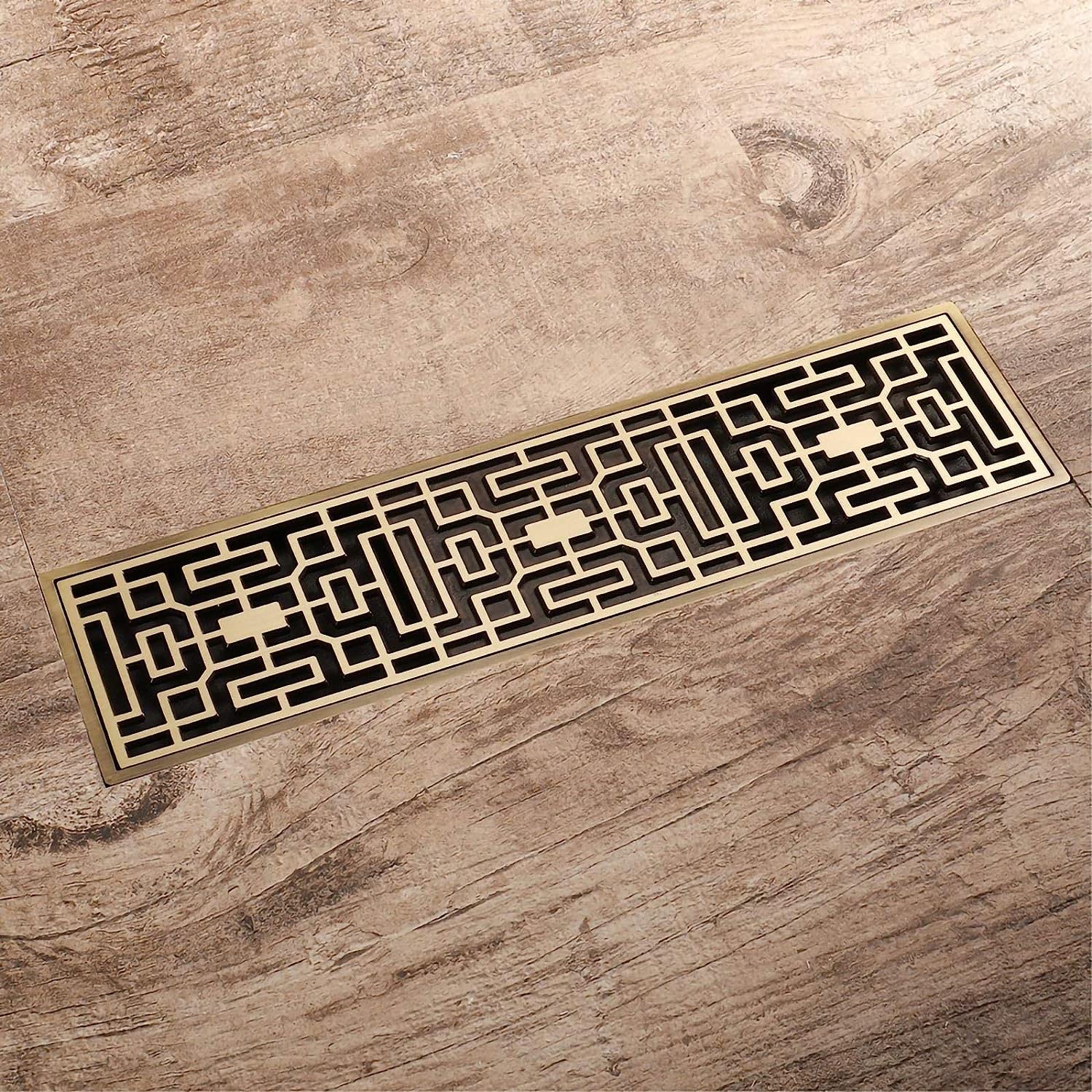 Scarico Doccia lineare Antico in Ottone Deodorante Scarico Doccia lineare a Pavimento 300×82 mm Scarico Doccia Rettangolare con griglia di Copertura Rimovibile Scarichi lineari, Bronzo