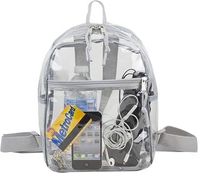 Eastsport Stadium Approved Transparent Clear Small Mini Daypack Backpack Bag for Work, Festivals, Concert, Sports, Clear/Soft Silver