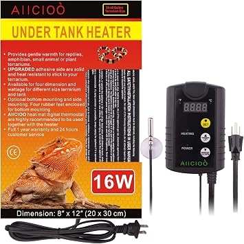 Aiicioo Reptile Heat Pad withThermostat 16W& Dual Light Fixture 160W for Bearded Dragon Turtle Hermit Crab Chameleon Tank Vivarium