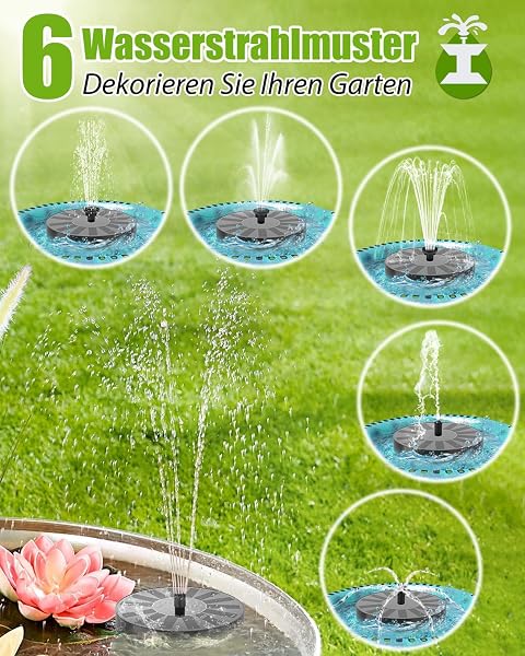 Solar Springbrunnen für Außen, Solar Teichpumpe mit 6 Effekte Solar Wasserpumpe Solar schwimmender Fontäne Pumpe für Gartenteich Oder Springbrunnen Vogel-Bad Fisch Behälter - 2