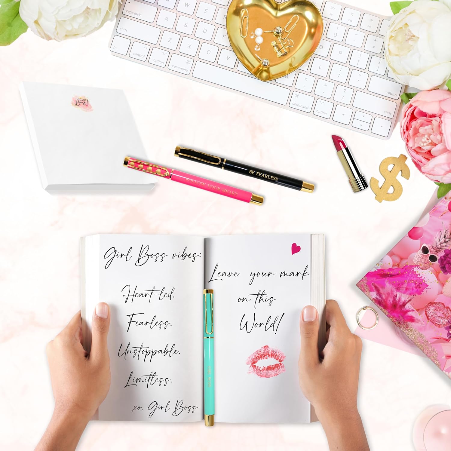 Girl Boss Pen Set – Pack of 3 Metal Pens with Inspirational Quotes in Pink, Teal & Black | Gift for Women, Boss Ladies, New Jobs, Graduation & Promotions | Black Ink, Refillable - Image 2