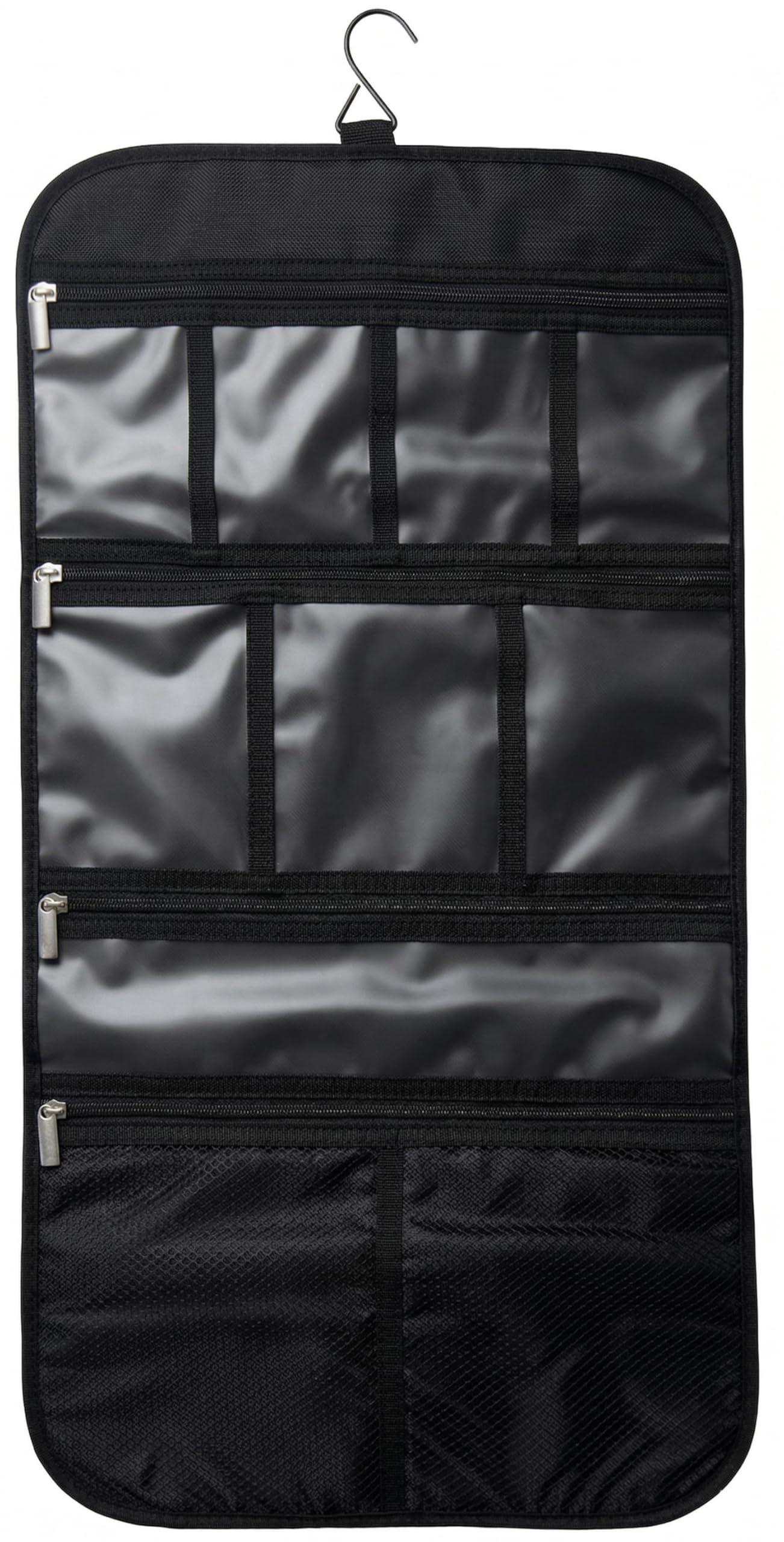 Freegrace Bolsa de Viaje para artículos de Aseo Personal, para Colgar cosméticos, Joyas, artículos de tocador y Accesorios, tamaño Grande, Varios Compartimentos, Negro -