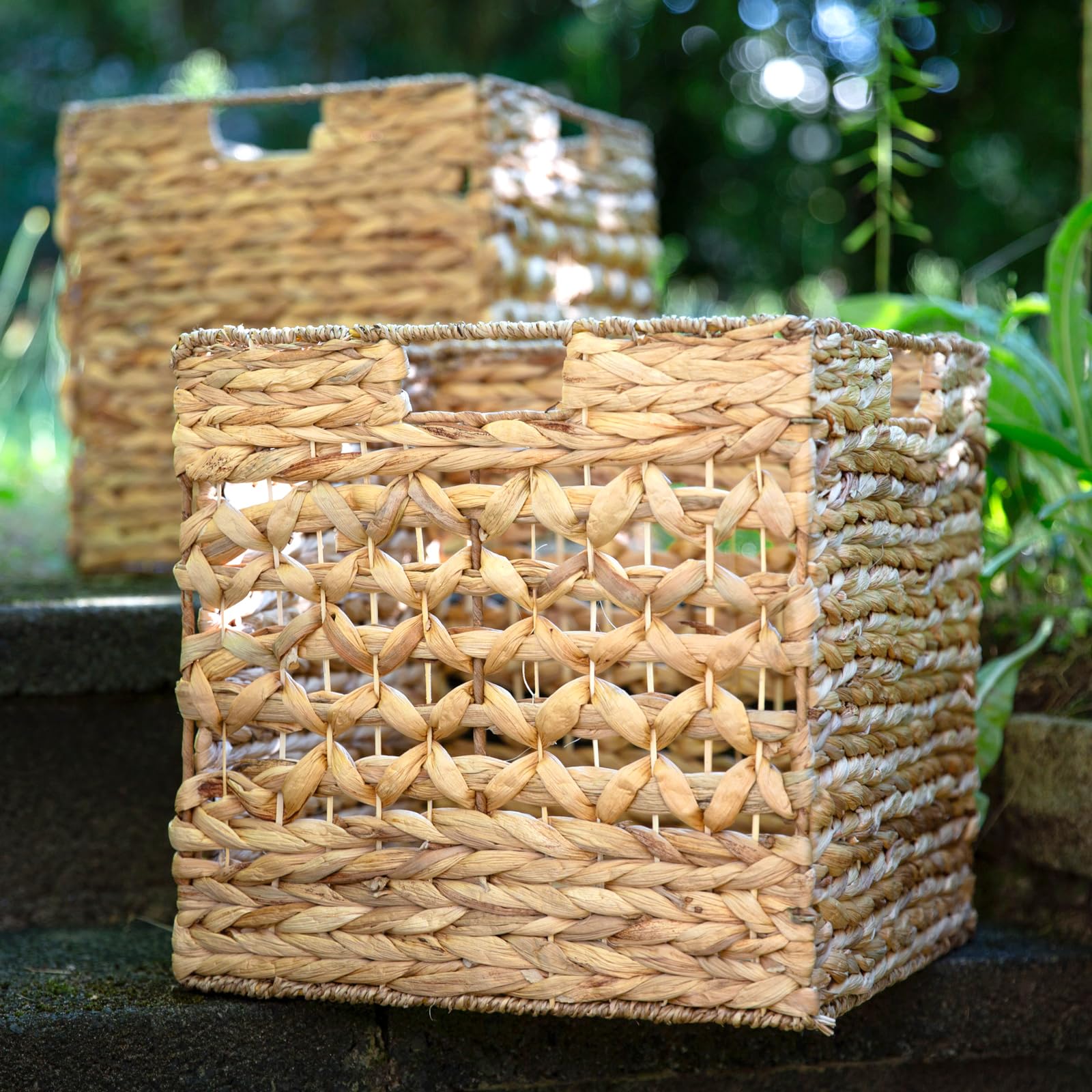 JOSEPHINA CALYXX 2er Set, Box 32x32x32cm, Aufbewahrungsbox geflochten für Würfelregal, Aufbewahrungskorb für Ikea Expedit/Kallax Regal Einsatz, Deko Korb I Ordnungsboxen I 2in1 Design, 4x Griffe