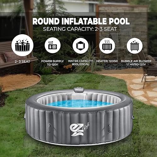 Miniatura 2 de SereneLife Bañera de hidromasaje portátil para exteriores, 71 x 25 pulgadas, piscina inflable redonda para 4 personas, spa con 100 chorros de