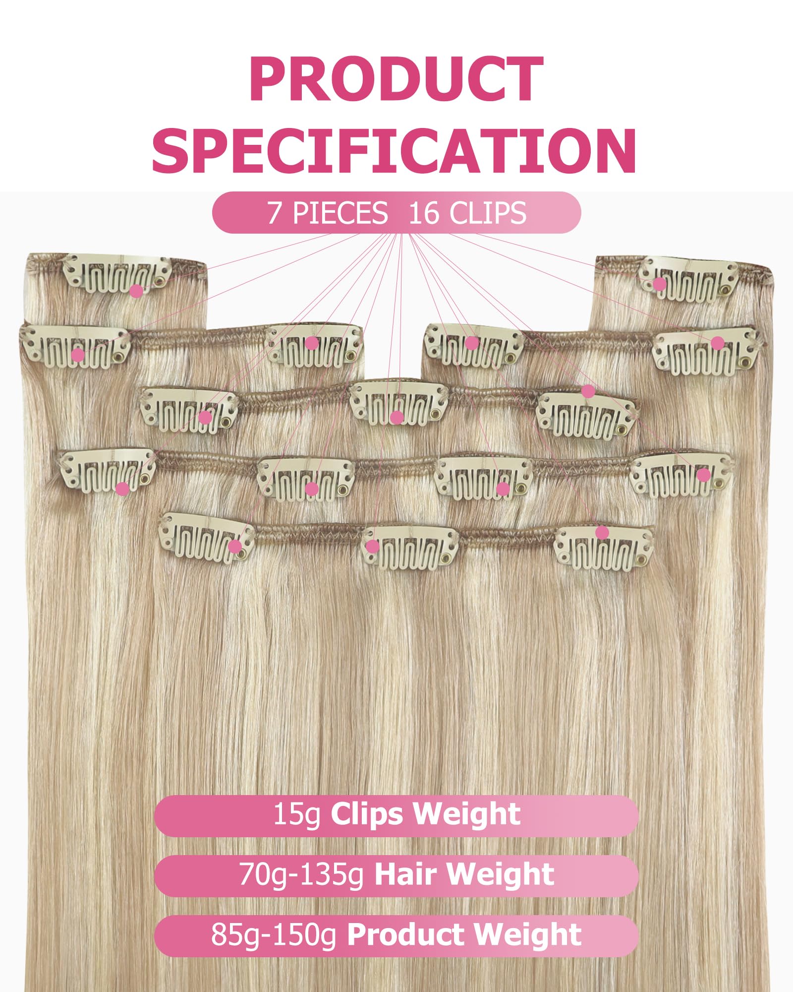 YoungSee Clip in Extensions Echthaar Blond Echthaar Extensions Clip Aschblond und Warmblond Remy Clips Haarextension Blond Clips Haarverlängerung Echt Haare Glatt für Damen 30 cm 80g 18/613
