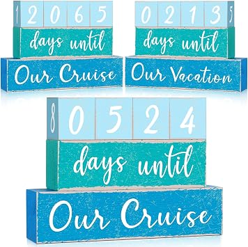 Lineshading 6 Pcs Ocean Wooden Countdown Calendar Blocks Summer Cruise Countdown Calendar Block Our Vocation Count Zero Table Decor to Anniversary Birthday Wedding for Vocation Cruise Retirement