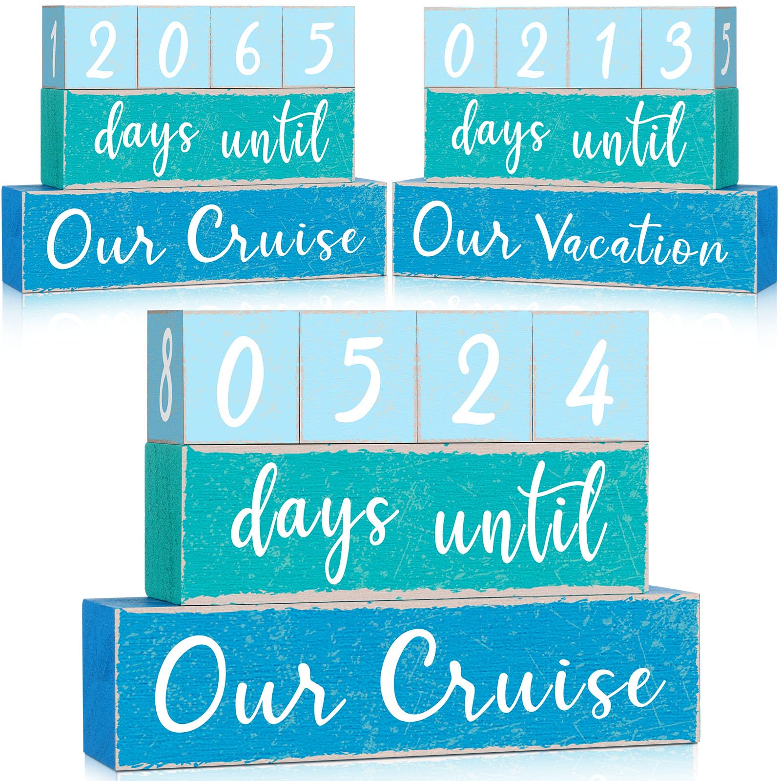 ラインシェーディング木製カウントダウンカレンダーブロック リバーシブルカウントダウンカレンダー オーシャンカレンダーブロック 記念日装飾  誕生日パーティー ホームデスクシェルフギャラリーテーブル装飾用 5個