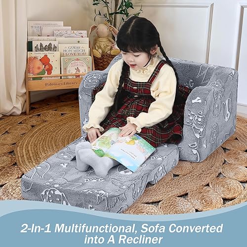 Miniatura 68 de MeMoreCool Sofá de dinosaurio para niños, silla plegable para niños pequeños, sofá cama convertible que brilla en la oscuridad, salón plegable para