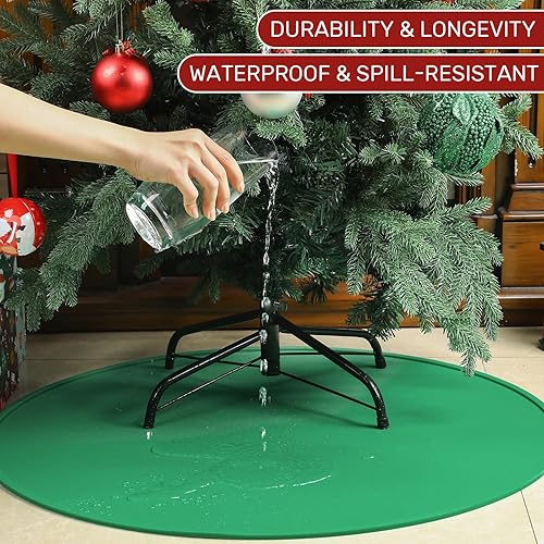 Vista 14 de Timgle Tapete para árbol de Navidad, tapete de silicona resistente para árbol de Navidad, protector de suelo impermeable para árbol de Navidad