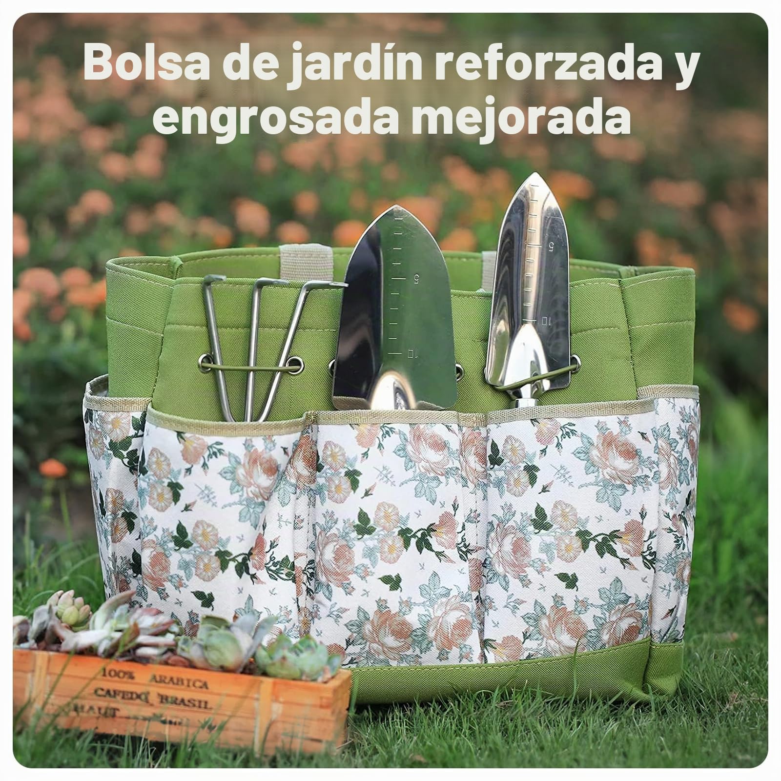 Grenebo Juego de Herramientas para Jardín 9PC, Set jardineria Adulto de Acero Inoxidable, Kit de Jardinería Bolsa de Jardín, Tijeras Podar,Pala Jardinería,Guantes,Paleta y Rastrillo de Mano etc