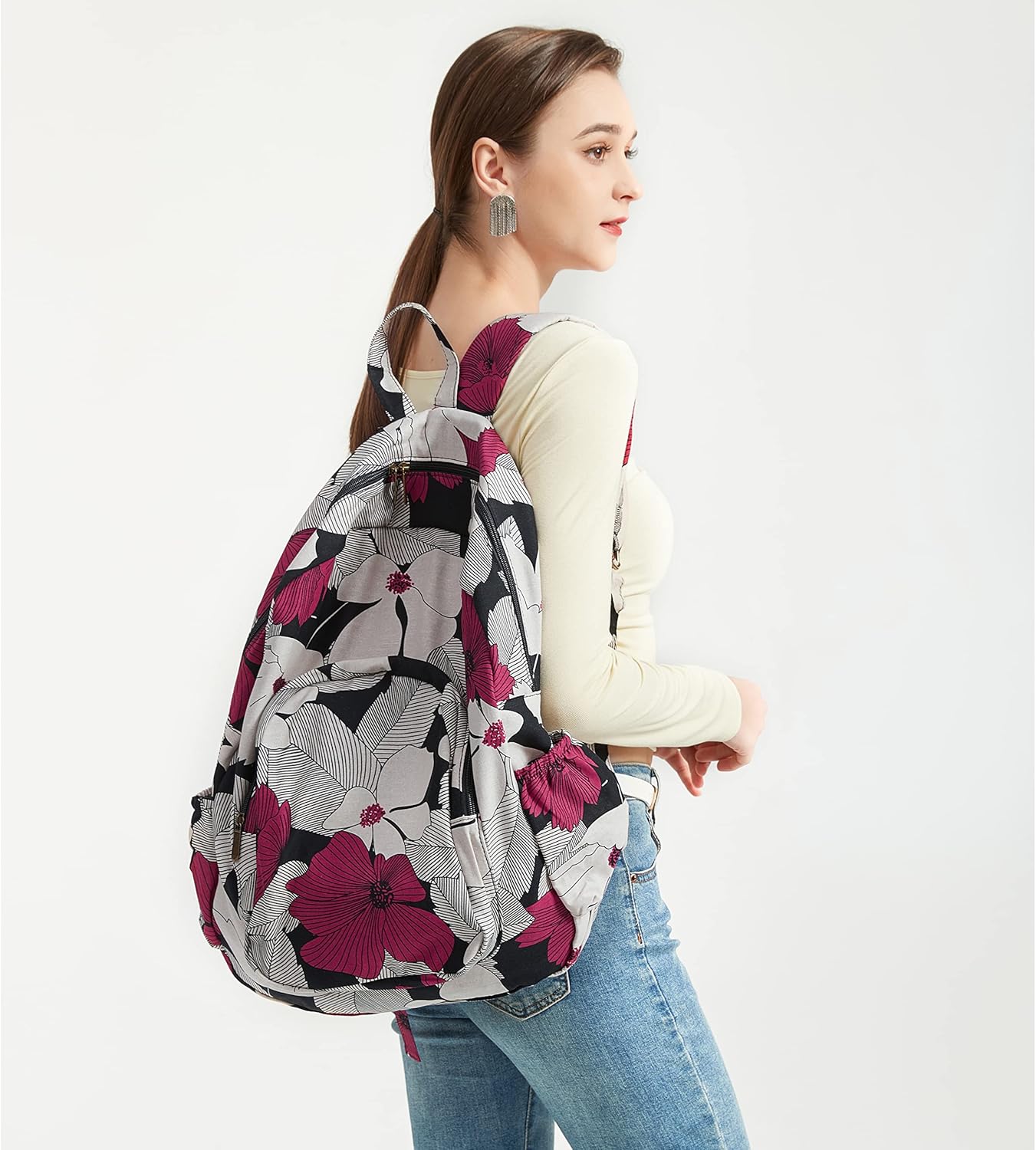 OPQRSTU Women Hippie Hand Bag Large Capacity Bohemian Bag Portable Tourist Fashion Backpacks (Burgundy) - Image 5