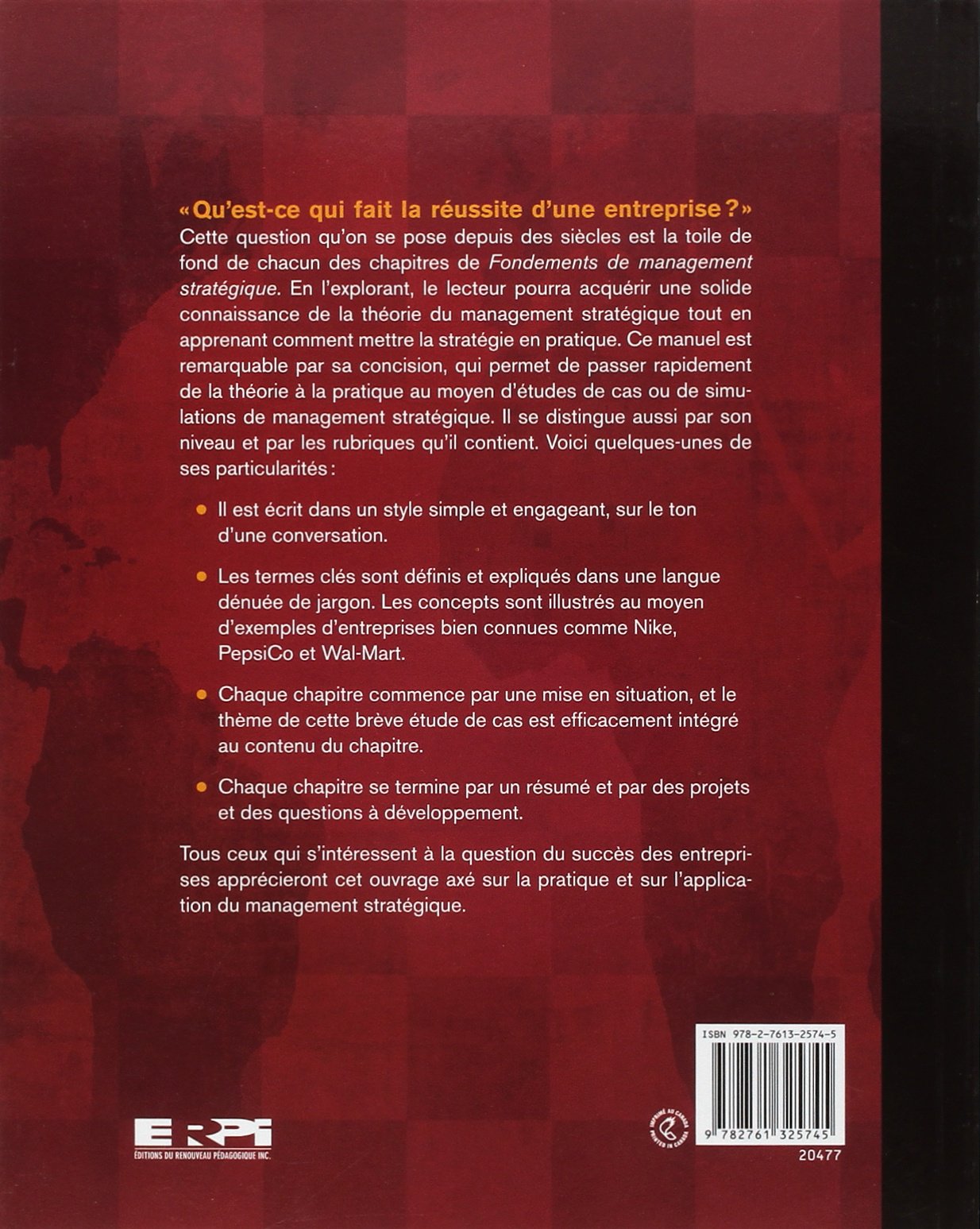 FONDEMENTS DE MANAGEMENT STRATEGIQUE (GESTION/MARKETING)