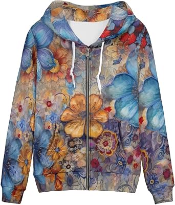 Women Casual Zip Up Hoodie Jacket Lightweight Comfy Loose Long Sleeve Sweatshirt with Pockets XS-5XL