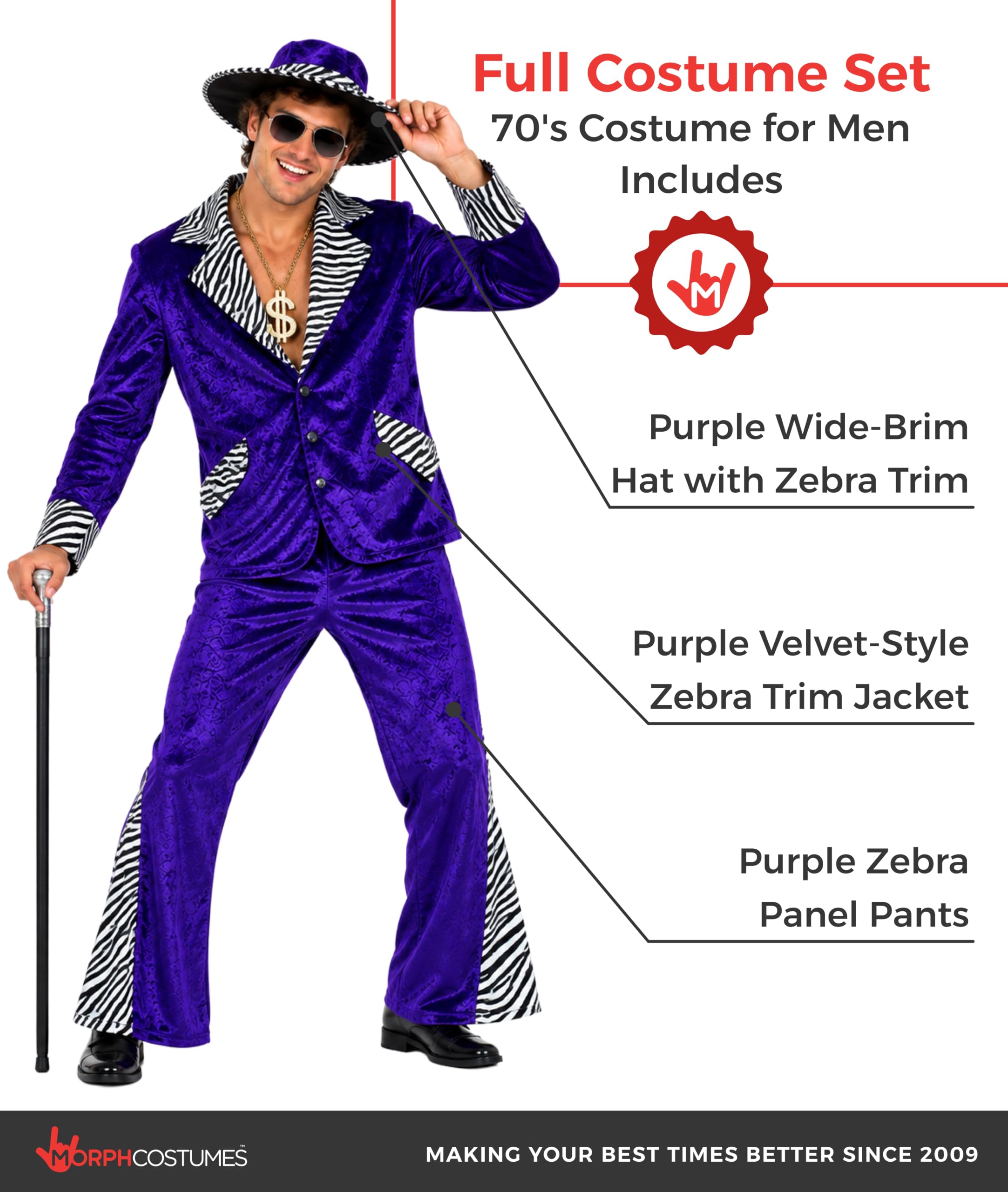Morph Deguisement Disco Homme, Costume Annees 80 Halloween Homme