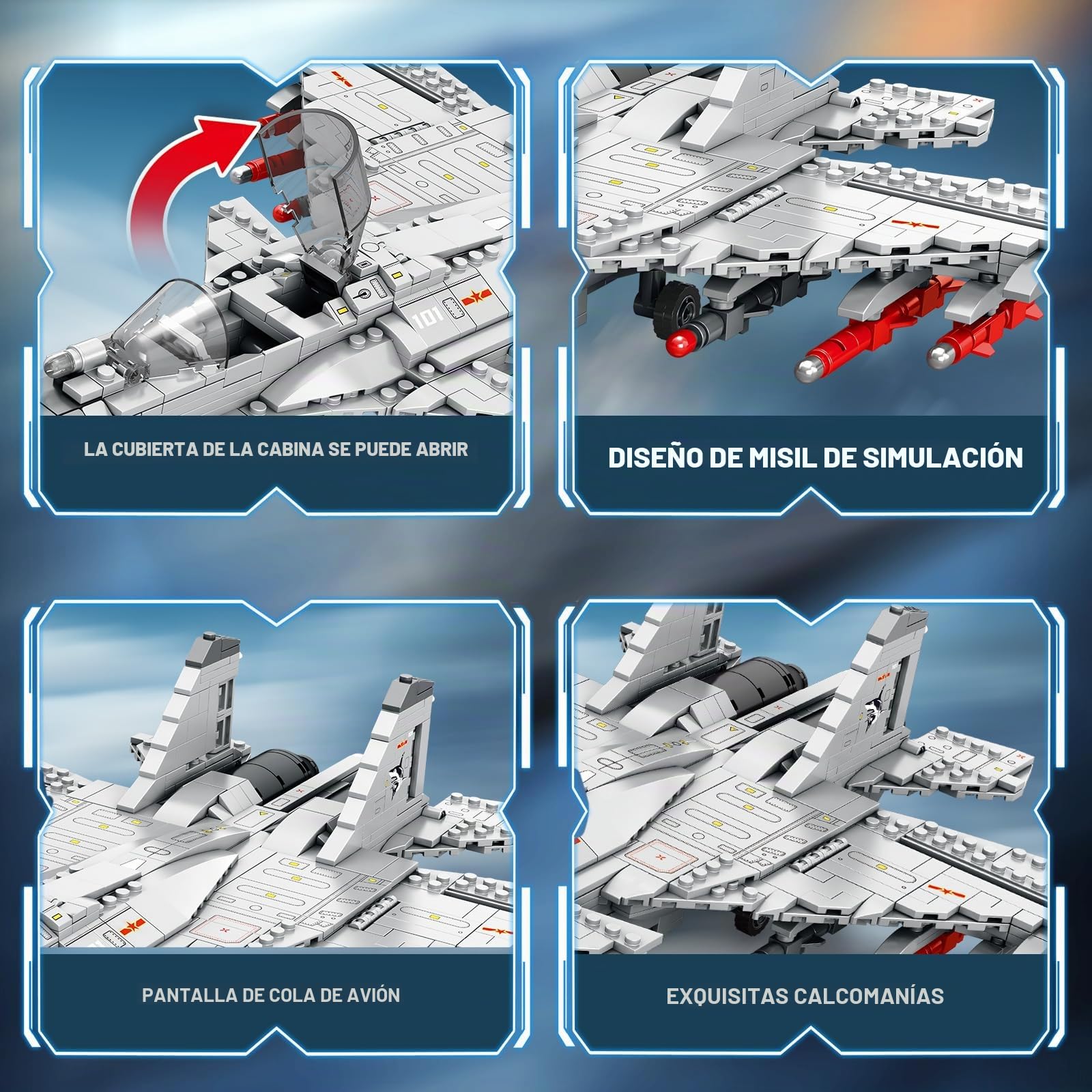 Reobrix J-15 Fighter Jet - Juego de construcción de avión militar con alas móviles, combate de un solo asiento 33028, kits de modelos de exhibiciones, regalo para adultos