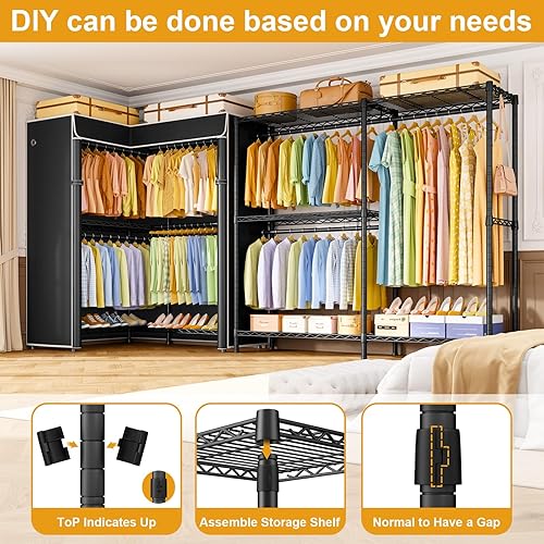 Miniatura 6 de E15C - Perchero en forma de L para esquina, perchero independiente para colgar ropa, organizador de armario resistente de 43.3 pulgadas de ancho x