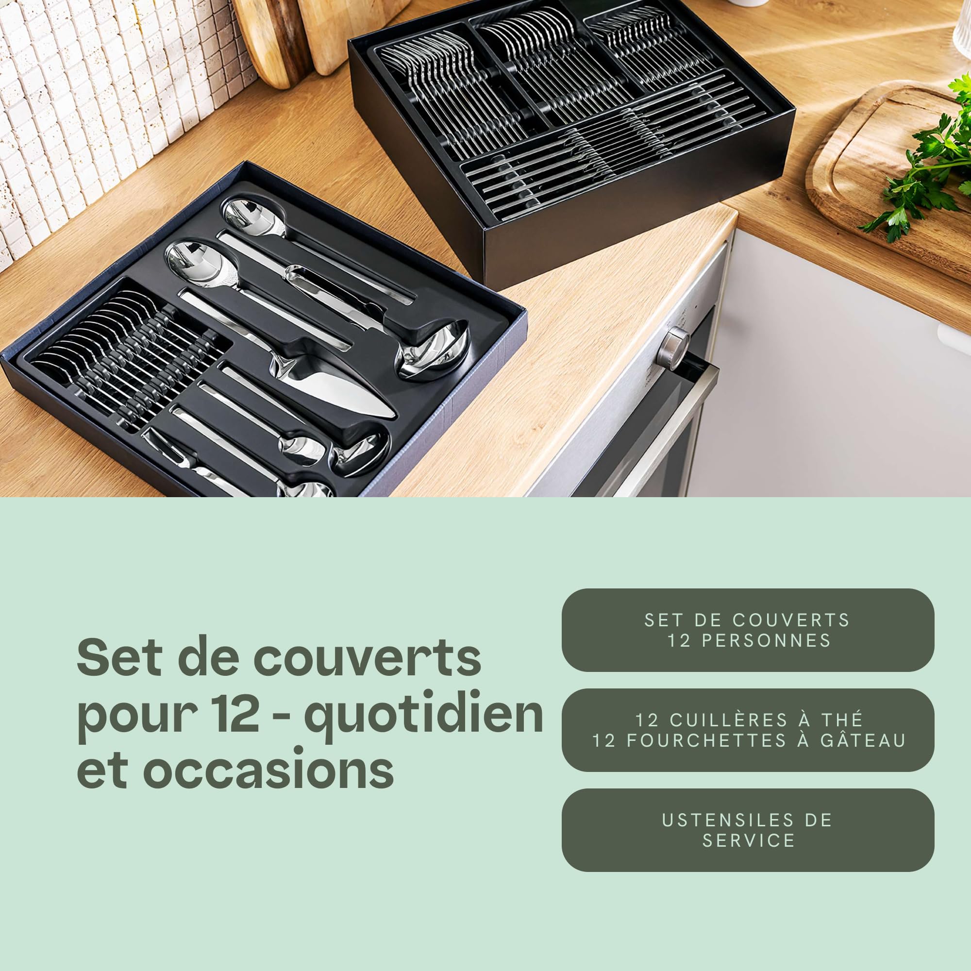 BergHOFF Home Coffrets de table – menagere 72 pièces – Service de table pour 12 personnes – couverts inox- cutlery set– Finition mate – Passe au lave-vaisselle