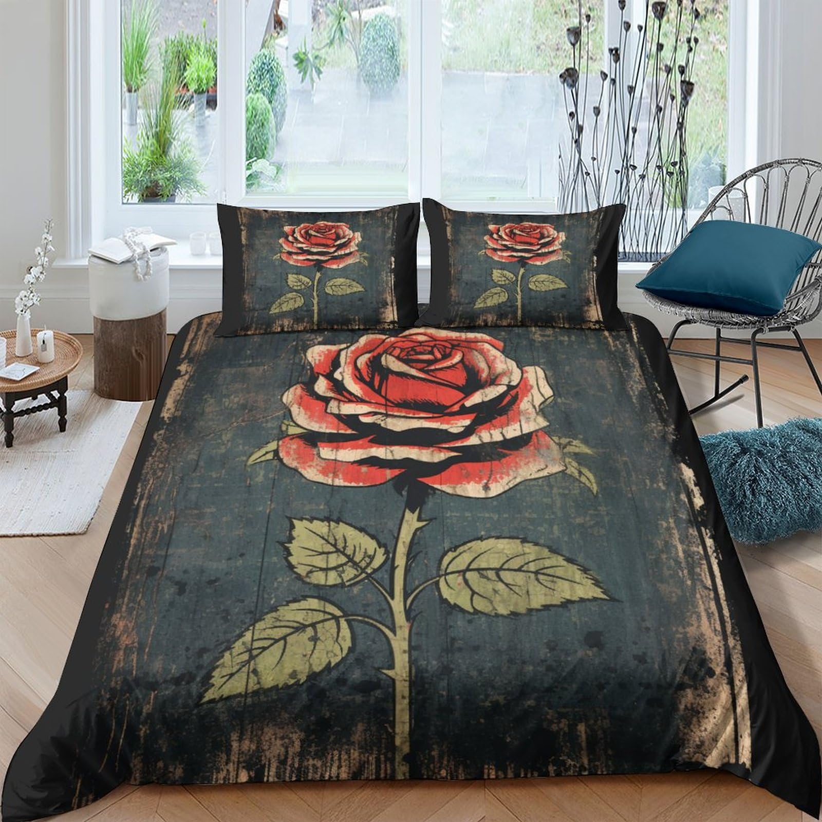 Housse de couette roses anciennes pour une chambre rétro chic et romantique