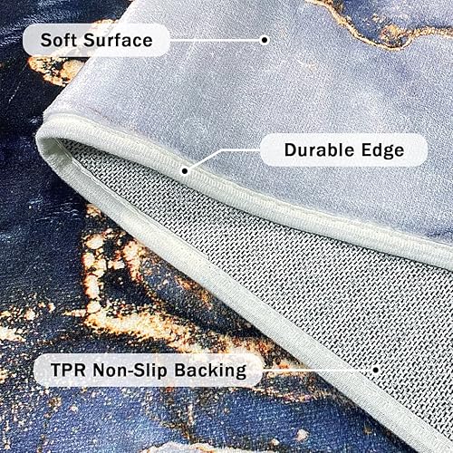 Miniatura 3 de Alfombra abstracta moderna de 2 x 3 pies, alfombra de baño con textura de mármol azul, antideslizante, lavable, alfombra de pelo bajo para