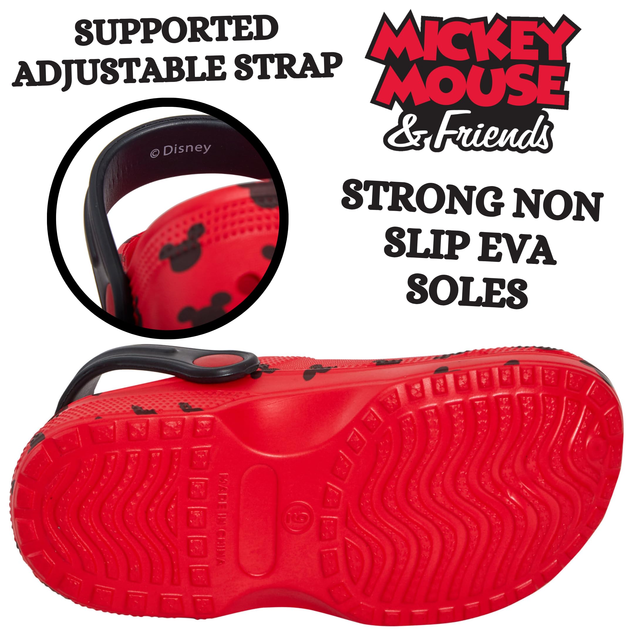Disney Sabots Mickey Mouse Minnie Mouse avec Charms, Sandales pour Enfants, Sliders d'été avec Sangle de Cheville, Chaussures de Plage