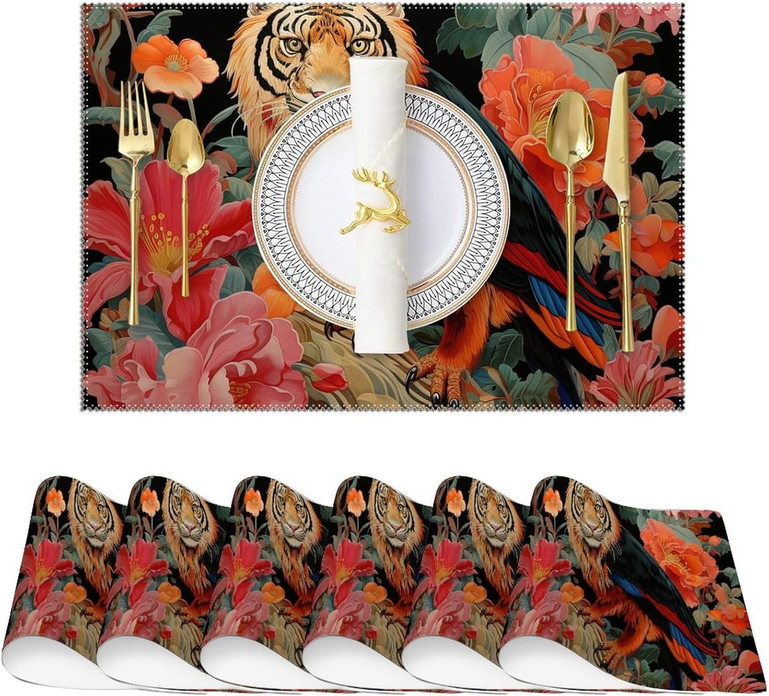 Yinrune Chinoiserie Funny Bird Tiger Stripe Table Place
