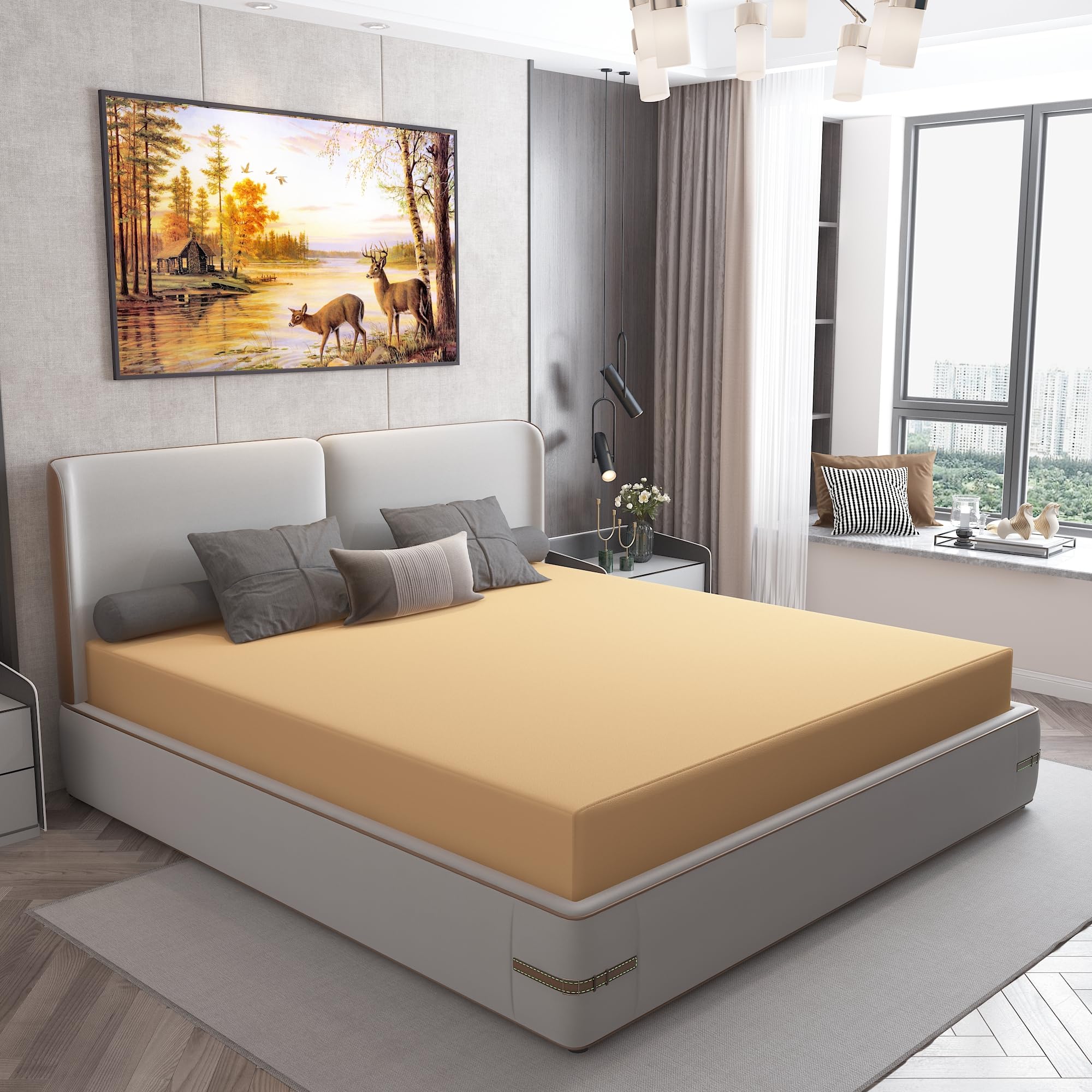 DREAM CARE Waterproof Cotton Mattress Protector for Queen Size Bed (78x60 in, 6.5x5 ft) | Ultra Soft, Breathable, Hypoallergenic Fitted Cover | Beige, Pack of 1 (Beige, 60 X 78 in)-image-30