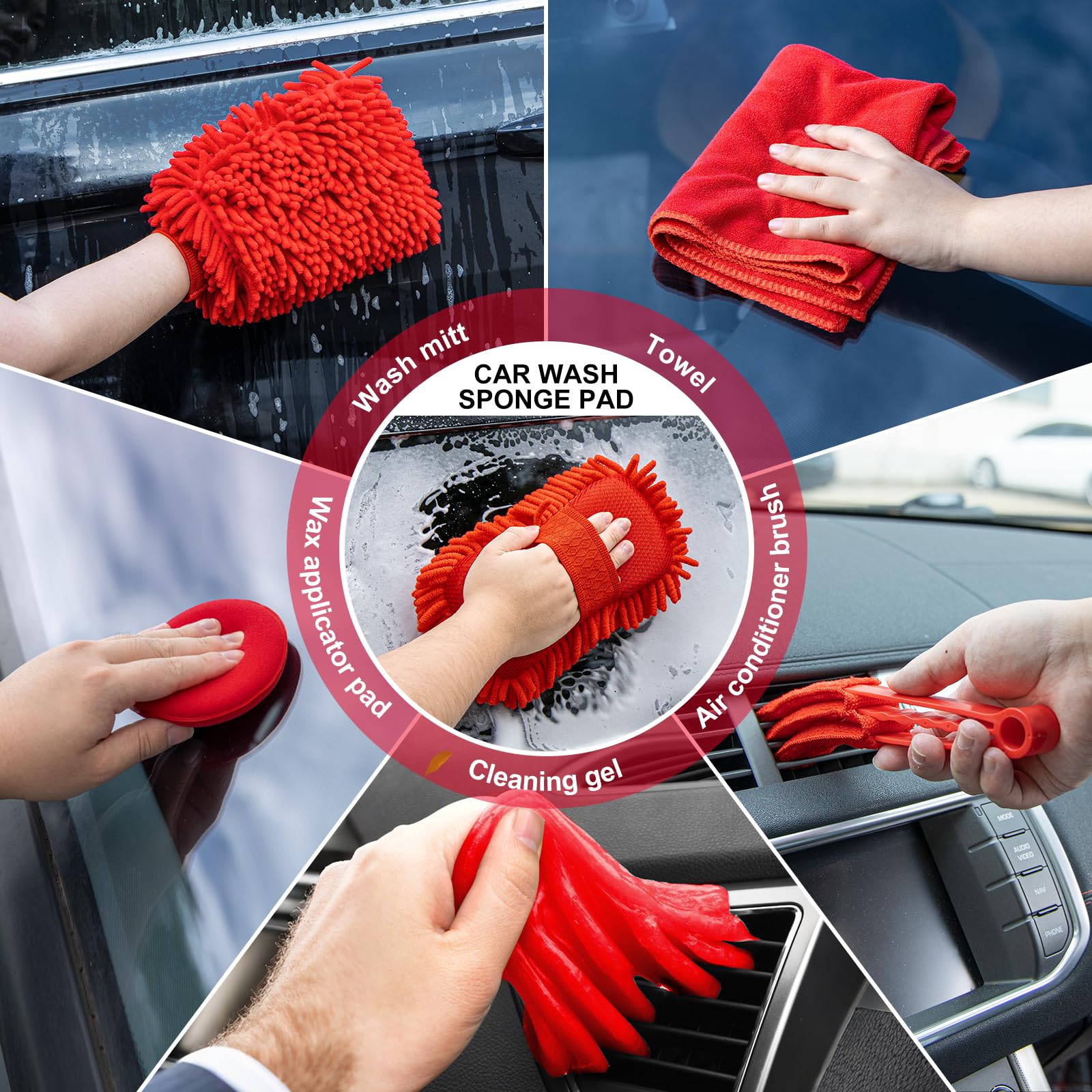 41Pcs Car Wash Cleaning Kit with High Power Handheld Vacuum Windshield Cleaning Tool Collapsible Bucket Detailing Brushes Tire Brush Towels Complete Detailing Set for Car