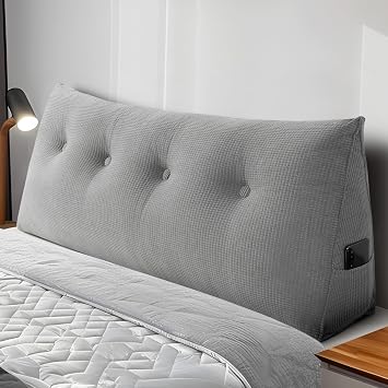 Huatean Home Headboard Pillow Full, Backrest Triangular Wedge Pillow Headboard Full, Large Cushion Head Board Wedge Pillows for Sitting in Bed, Lightgrey
