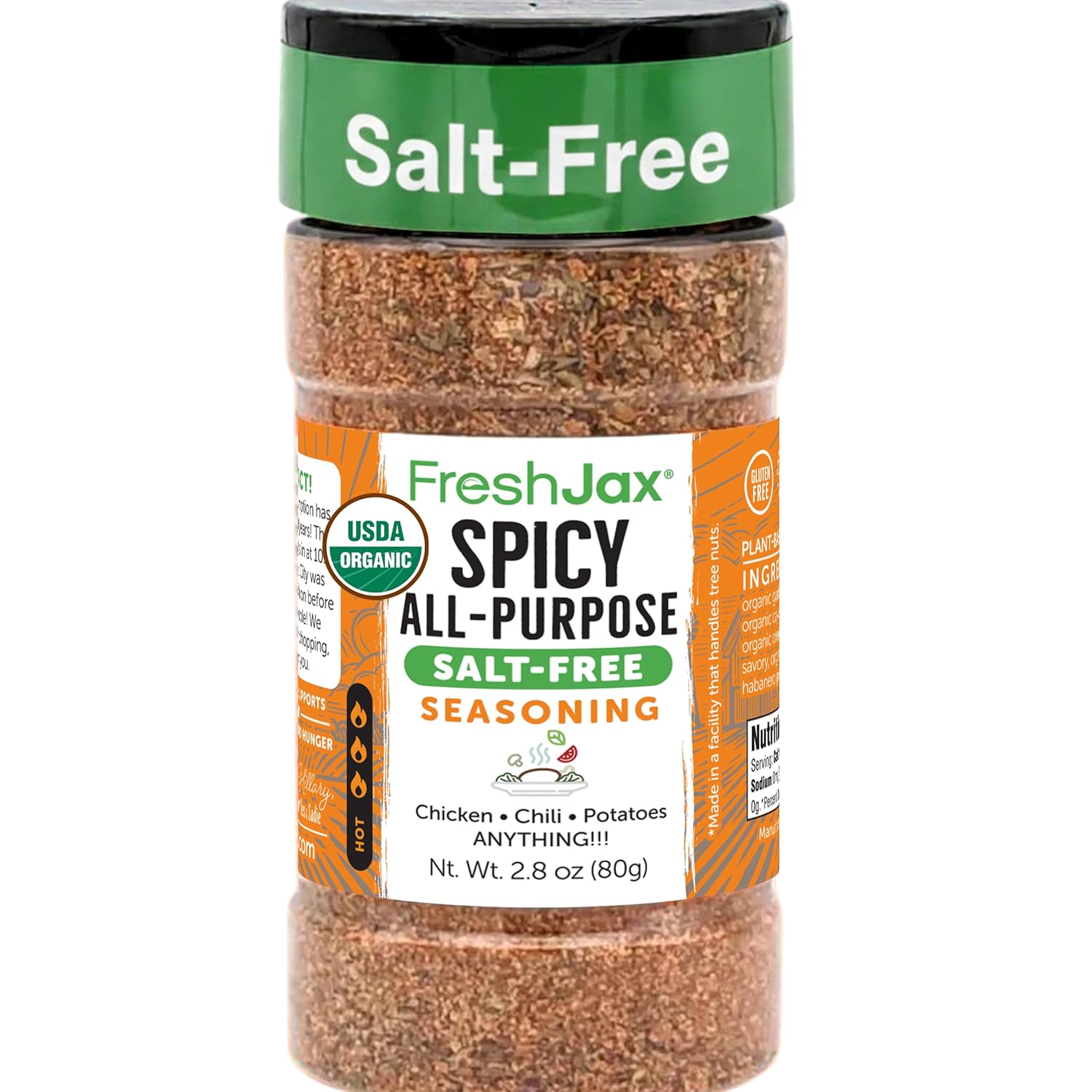 Salt-Free Spicy All-Purpose Seasoning | FreshJax Organic No Salt Rub for Chicken, Steak, Burgers, Vegetables & Salmon | Zero Sodium Smoky Spice Blend for Grilling, Roasting, Large Bottle, Made in USA