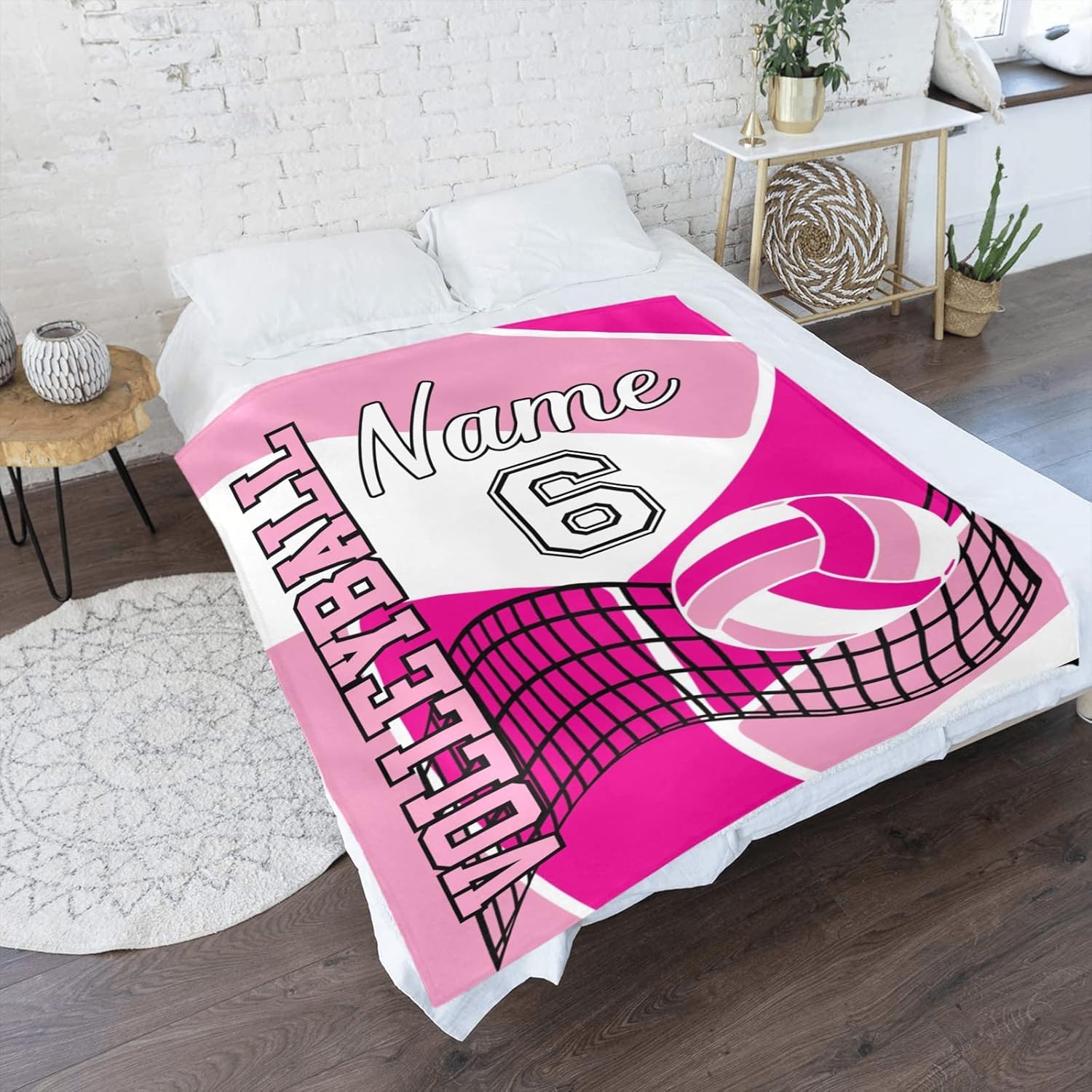Volleyball Pink Personalized Blanket with Name Soft Fleece Throw Blankets for Men Women Birthday Wedding Gift 60X80 inch