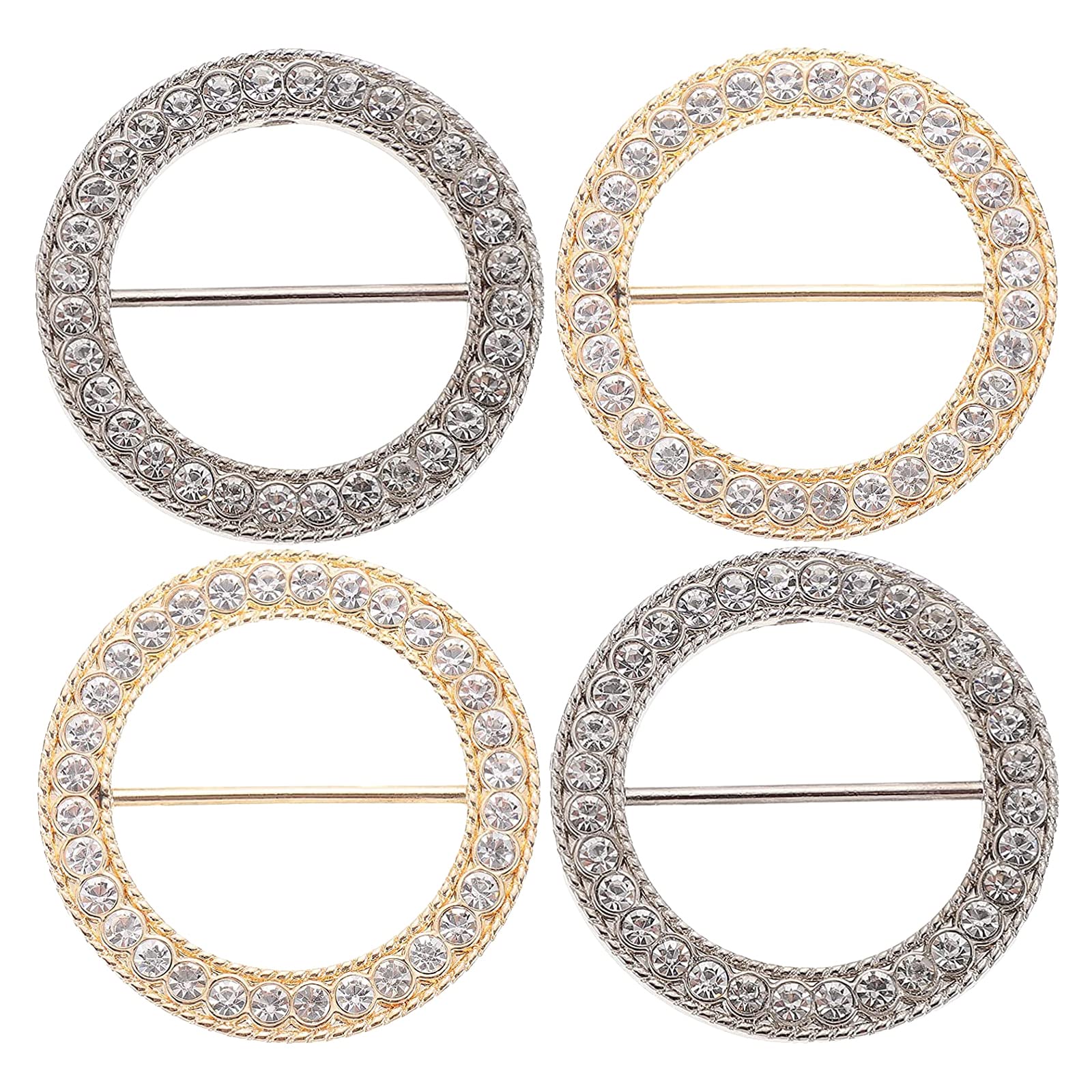 Xuanyuql Women's Silver 4 Pcs Gold/ Rhinestones T Shirt Clips Fashion Rhinestone Scarf Clip Rings Elegant Scarves Waist Buckles For Clothing Neckerchief Shawl, Medium