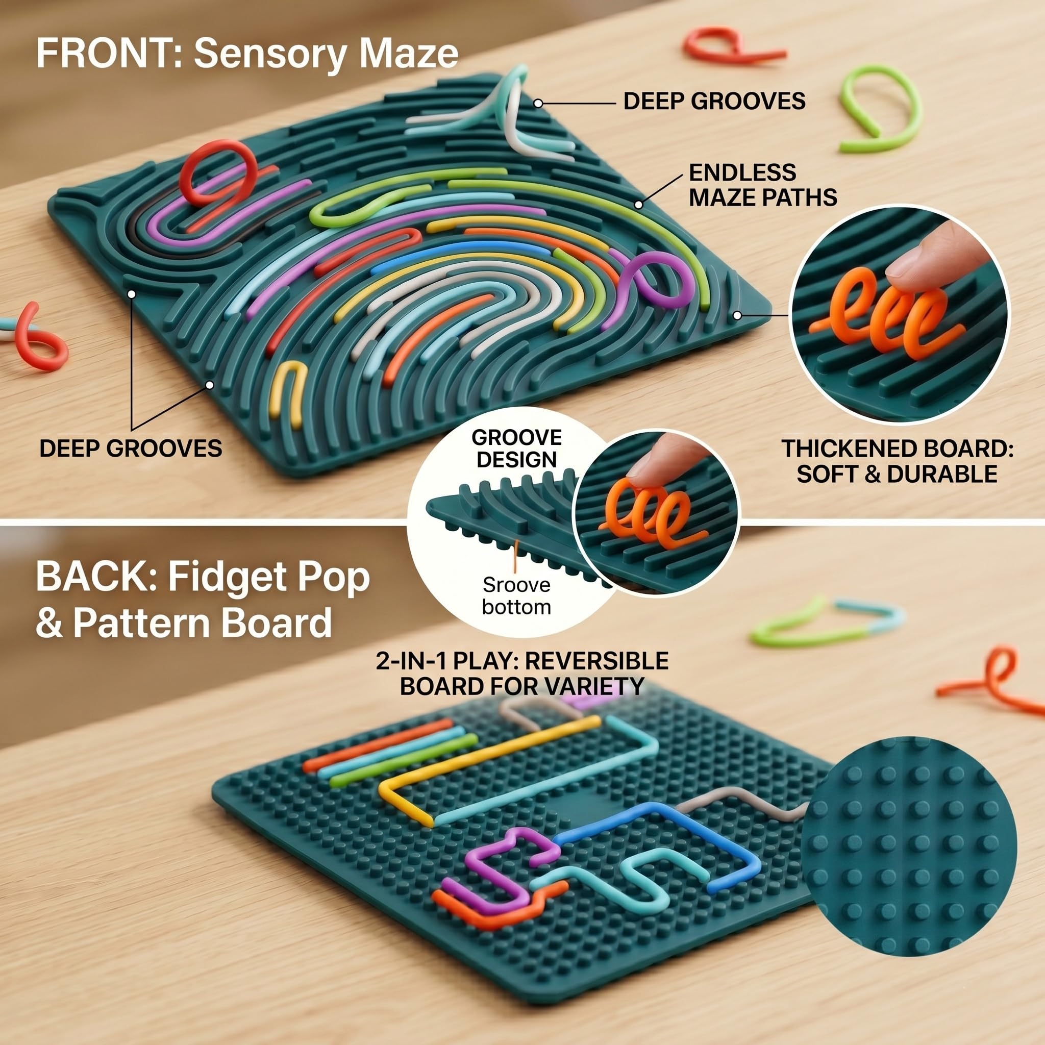 Tablero de actividades sensorial grande, juguete de silicona para autismo, TDAH y alivio del estrés, juguete Montessori silencioso de doble cara para habilidades motoras finas, regalo para niños y