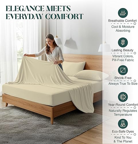 Miniatura 5 de Juego de sábanas 100% de algodón egipcio de 1000 hilos, tamaño King, 4 piezas, tejido satinado, refrescante, suave, resistente a las arrugas,