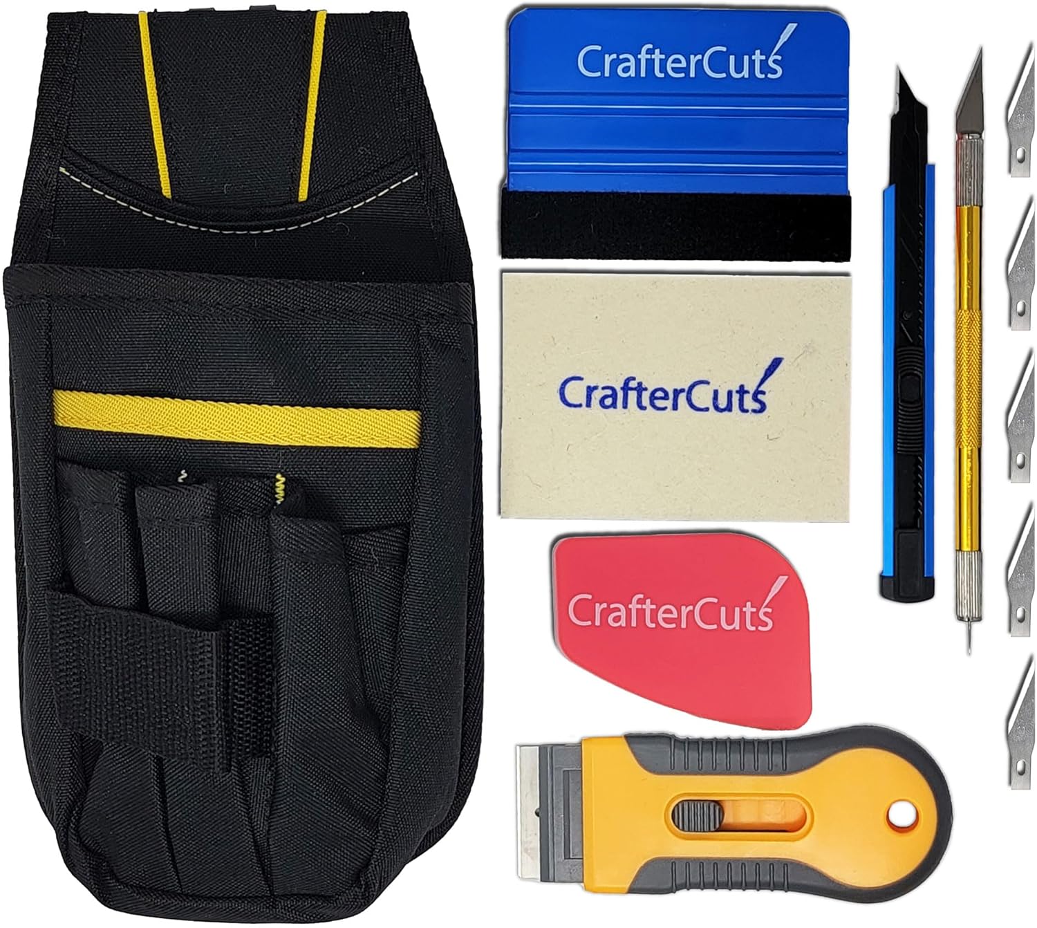 CrafterCuts Signmans Tool Kit – Professional Vinyl & Decal Installation Tool Set with Tool Pouch, Felt Squeegees, Scrapers, Precision Knife with Pick Tool, Breakaway Blade & Replacement Blades