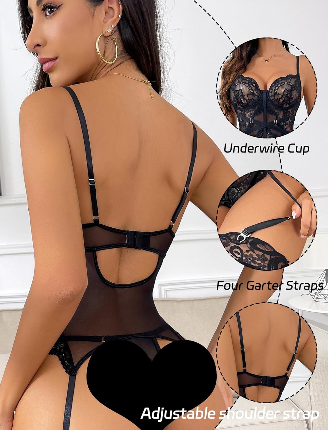 Sexy Lingerie for Women Floral Lace Garter Bustier Lingerie Set with lingerie with garter and stockings - Image 2