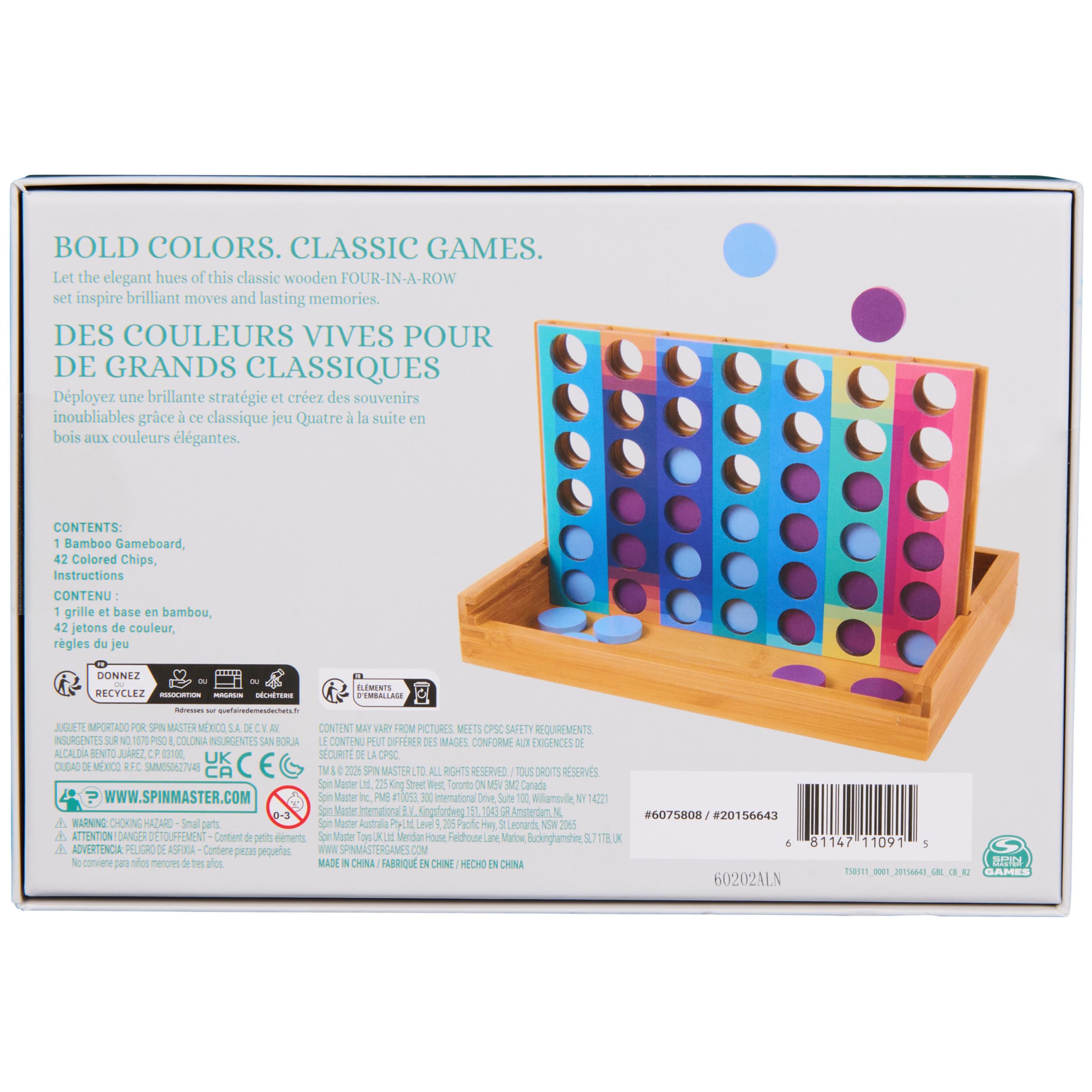 Spin Master Games, Color Classics Vier in einer Reihe, klassisches Brettspiel, farbenfrohes und modernes Couchtisch-Dekor, kompakte Größe mit integriertem Stauraum, für 2 Spieler, ab 8 Jahren