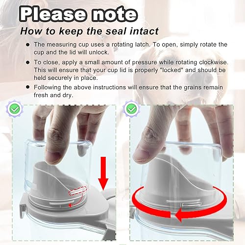 Miniatura 4 de Paquete de 2 recipientes de almacenamiento de alimentos para mascotas de 2.5 libras  2.5 litros con taza medidora, tapas para latas y cuenco para