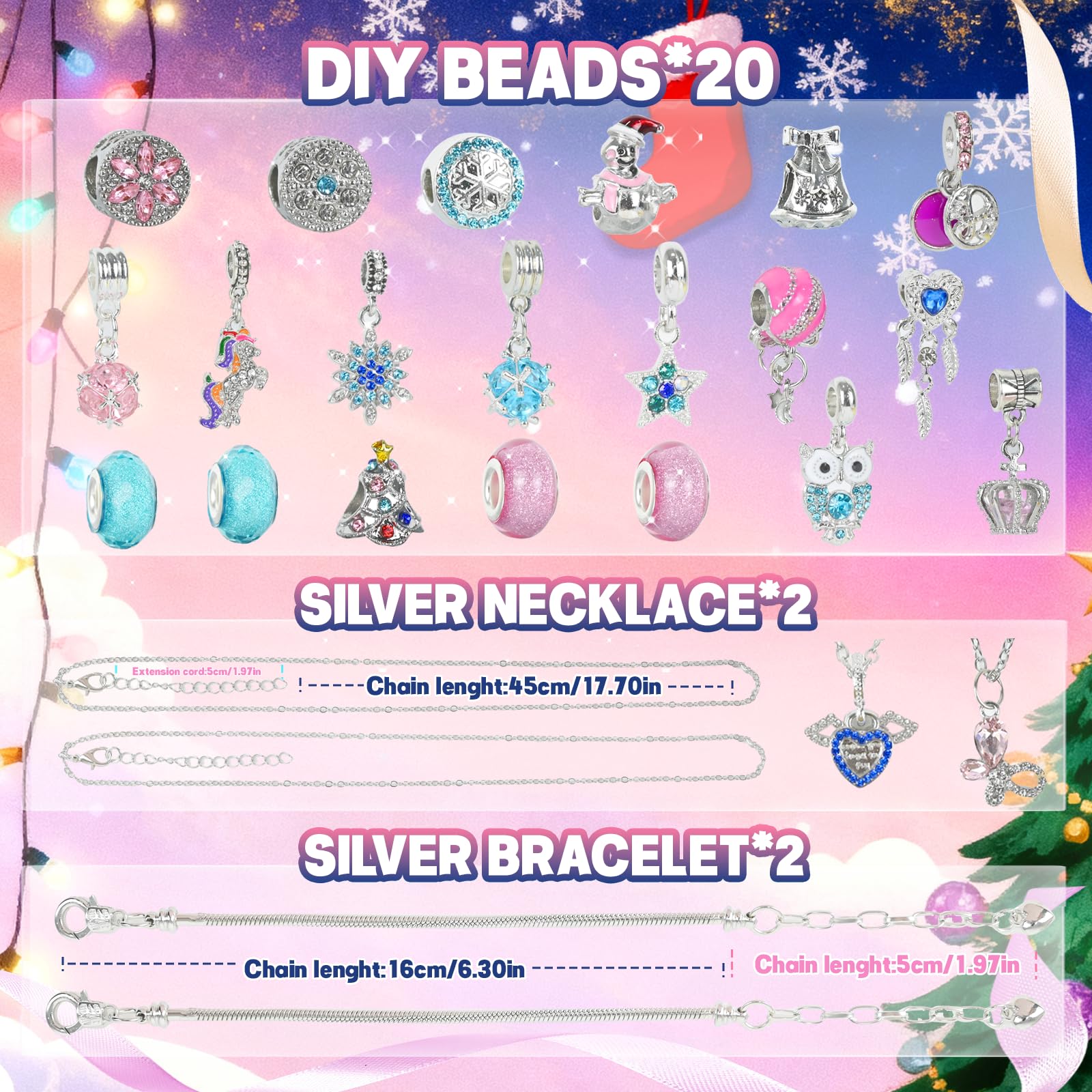 Calendrier De L’avent Bijoux 2025 - 24 Surprises, Bracelet DIY, Perles Et Colliers, Cadeau De Noël Fille