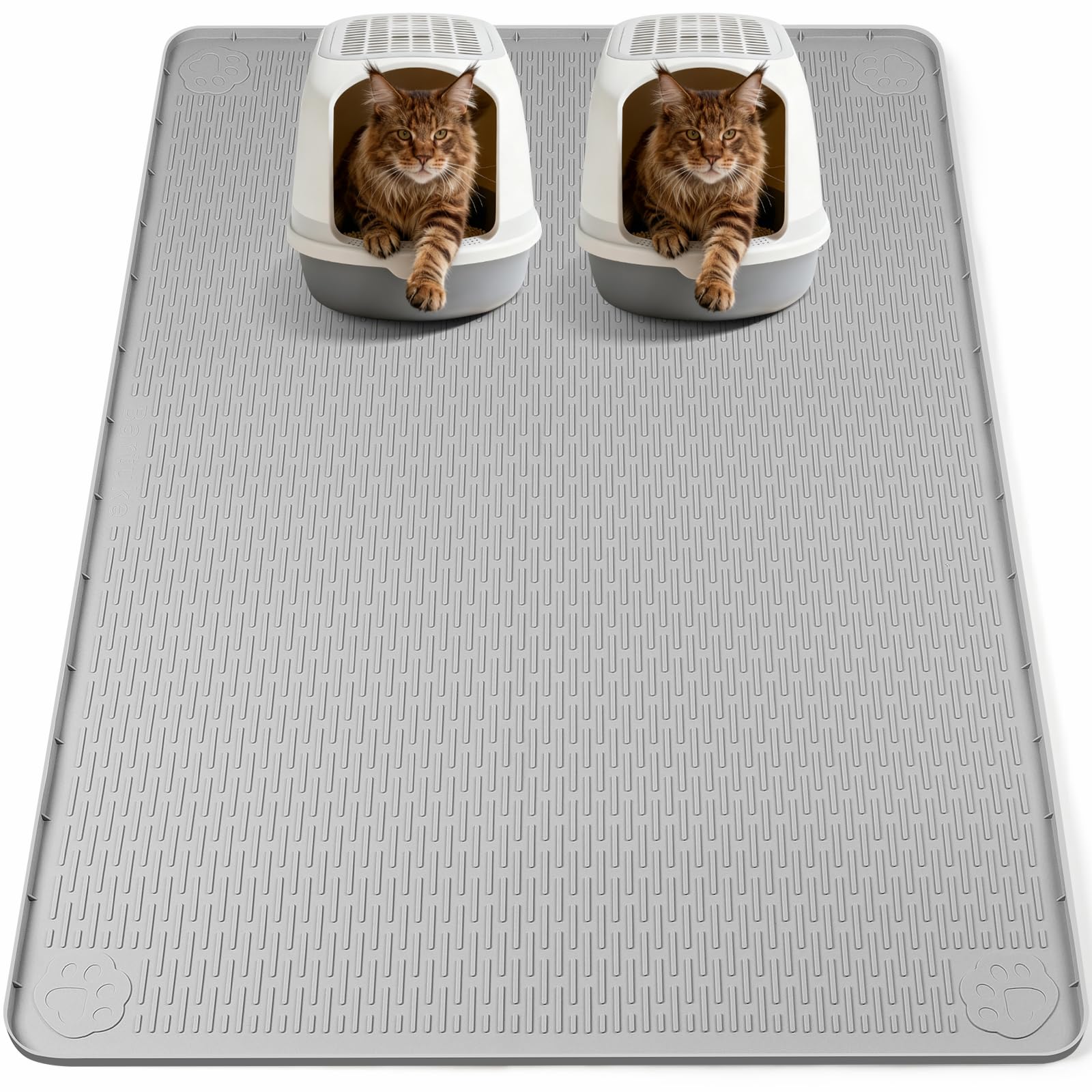 Bartuke Katzenklo Matte, Übergröße Katzenstreumatte 145 x 101cm Silikonmatte zur Streukontrolle, sanft zu Katzenpfoten, leicht zu reinigen (Hellgrau)
