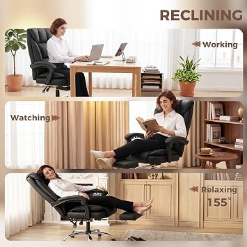 HOMCOM Executive Office Chair with Footrest Pet-Friendly Leather Black